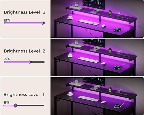 Miniatura 6 de AODK Escritorio para computadora de juegos con toma de corriente y tira de luz LED, escritorio de oficina en casa de 55 pulgadas con soporte