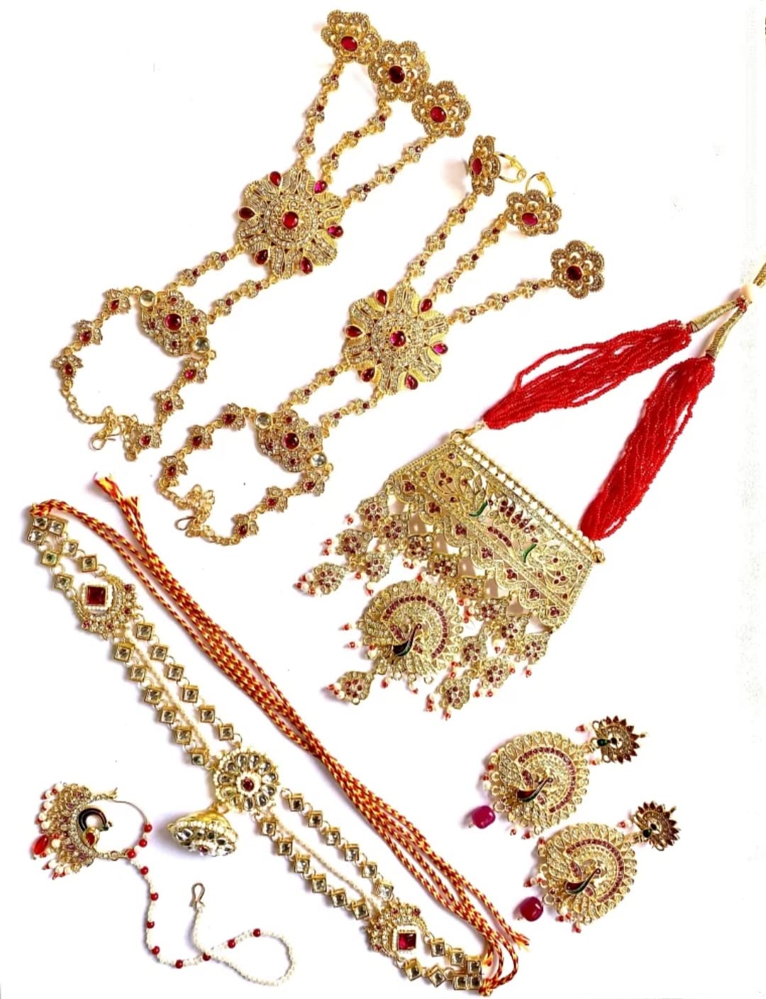 NIKYANKA traditional rajputi aad necklace earring nathiya and sheesful with borla and hathphool in golden color for womens, girls (B0BPPN4G2M) Amazon Price History, Amazon Price Tracker