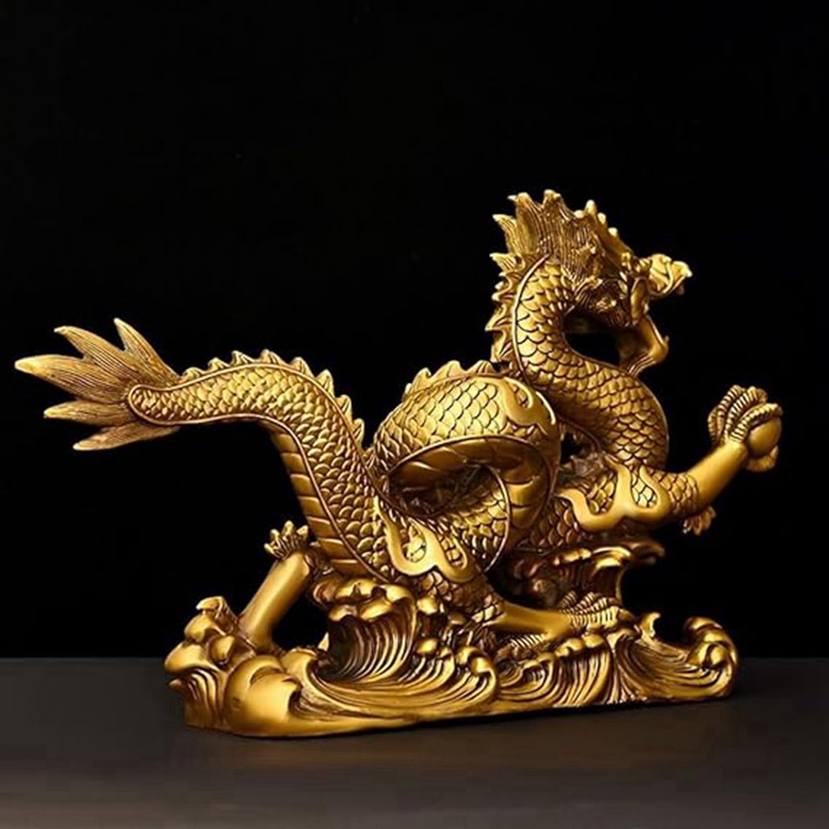 Latón Feng Shui dragón estatua de dragón dorado escultura ornamentos para la riqueza y el éxito buenos amuletos de la suerte regalos