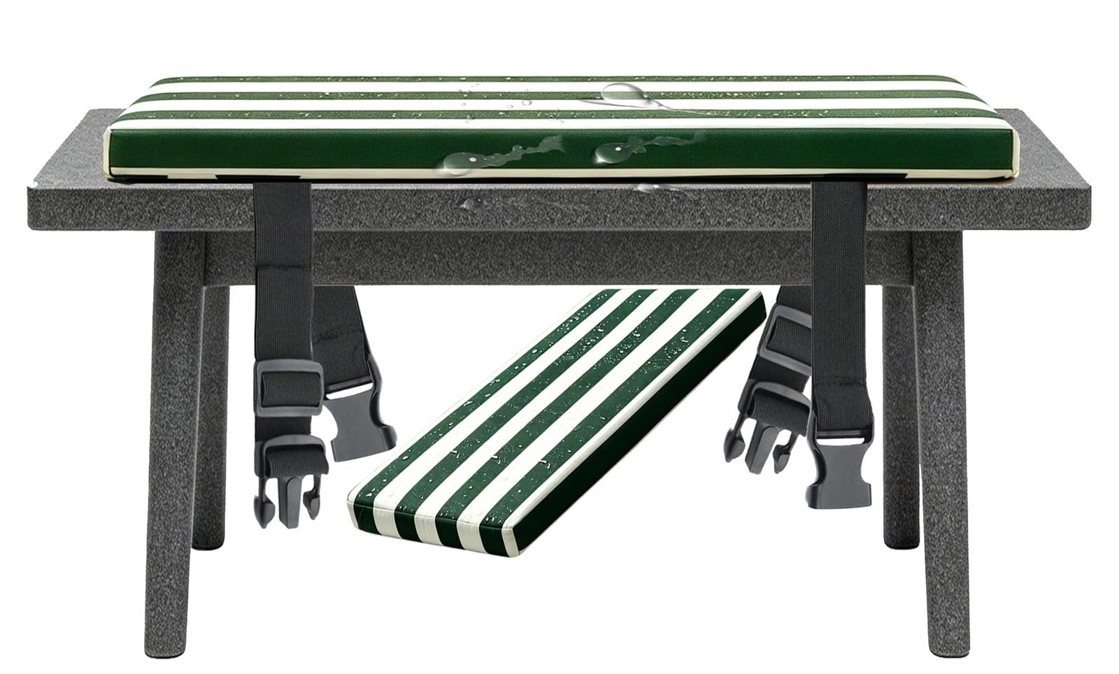 Miecoae Striped Outdoor Cushions for Patio Furniture Rocking Chair, Outdoor Sofa Cushions Waterproof 80% Thick 5cm/1.9" Bench Seat Cushion Gingham Long with Ties(Dark Green White,65x65 cm 26x26 in)