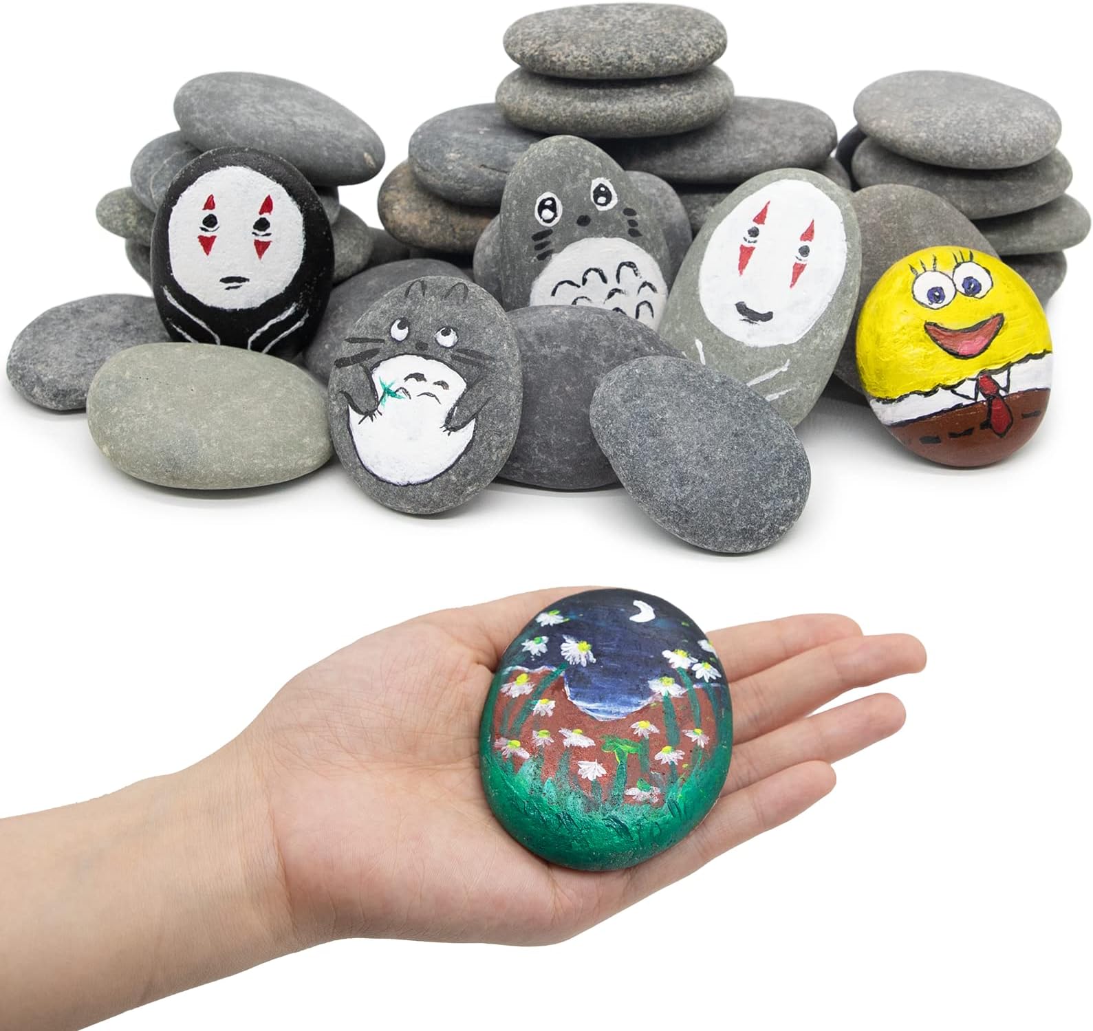 Markdang 40 Pcs Large Rocks for Painting 25pcs 2-3” & 15pcs 3-4” River Rocks for Painting Natural Flat & Smooth Rocks for Painting for Kids & Adult Craft Gift