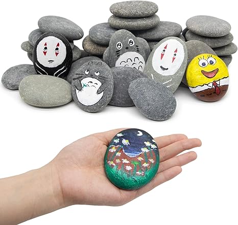 40 Pcs Large Rocks for Painting 25pcs 2-3” & 15pcs 3-4” River Rocks for Painting Natural Flat & Smooth Rocks for Painting for Kids & Adult Craft Gift