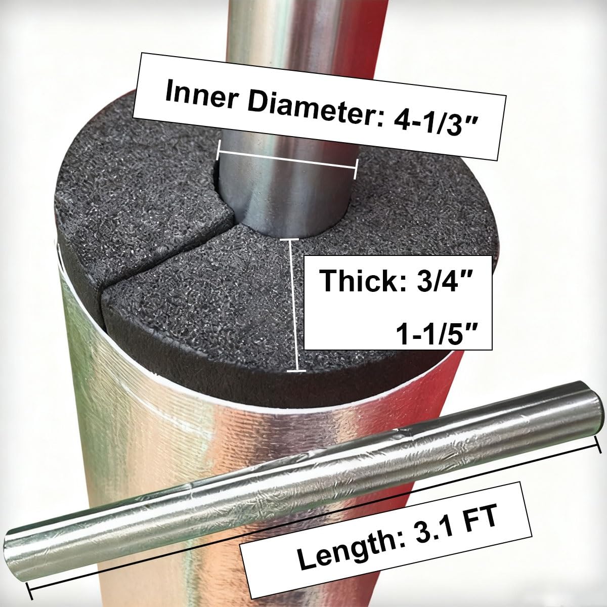 Tubo de espuma aislante for tubos de papel de aluminio, 1 unidad(ID 4-1/3"xT 3/4")