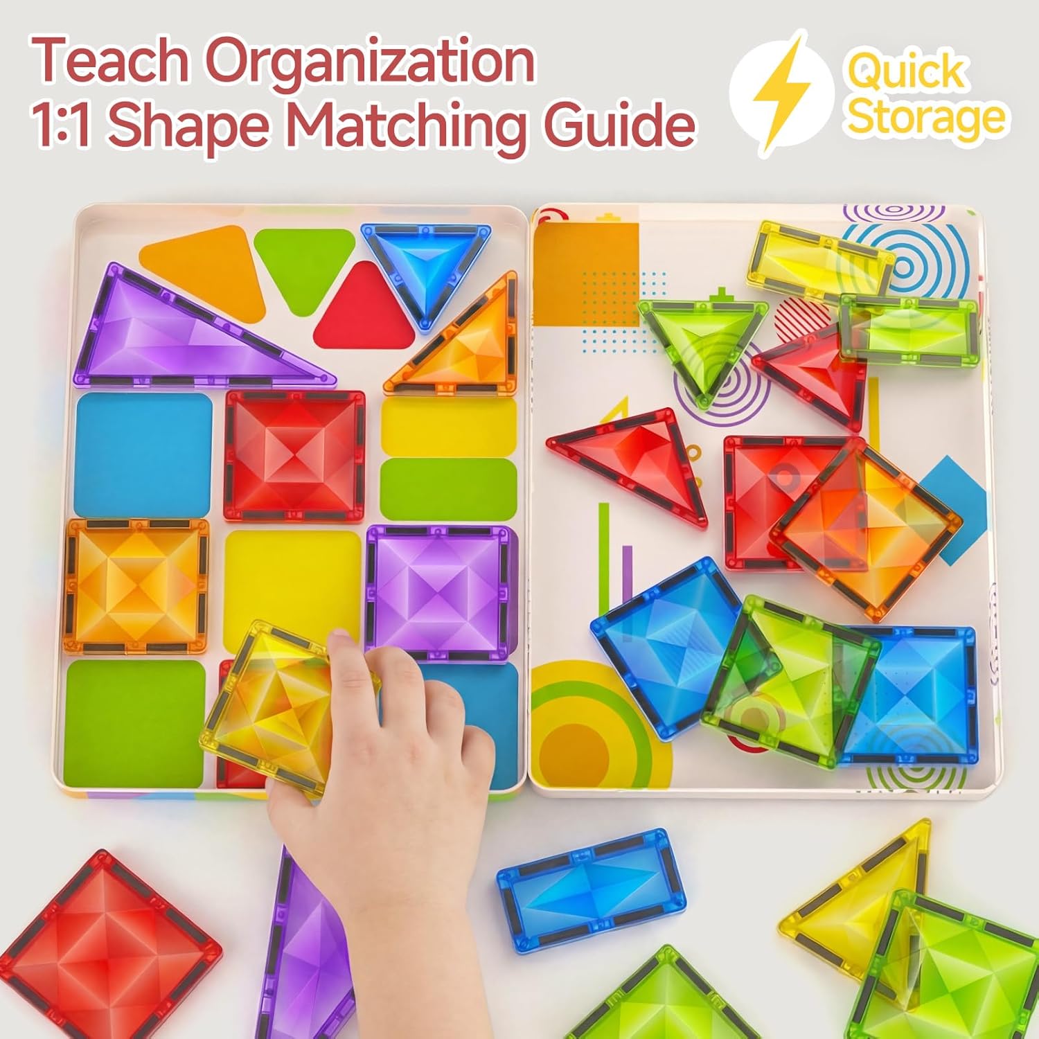 Magnetic Tiles for Kids Gift: 48 PCS Diamond Large Magnet Building Blocks in Storage Tin Box - 7.5cm Big Size 3D STEM Sensory Toy - Boys Girls Age 3-6 Birthday Party