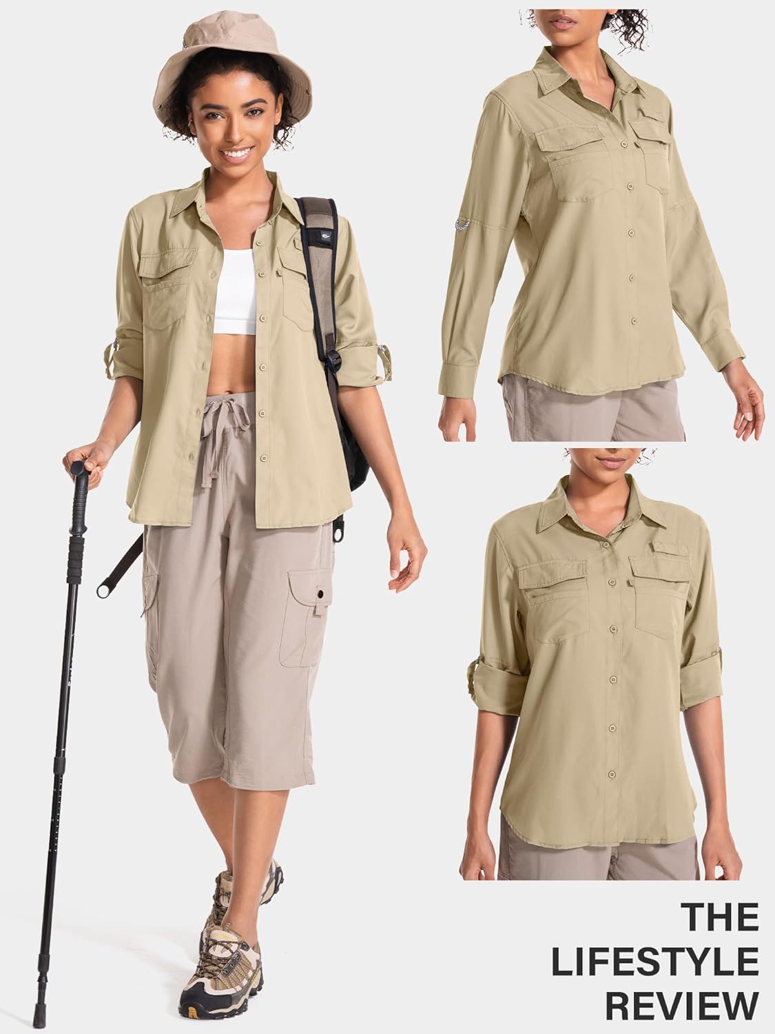 Women's UPF 50 UV Sun Protection Long Sleeve Safari Shirts Quick Dry Hiking Travel Fishing Outdoor Cool Shirts - Image 2