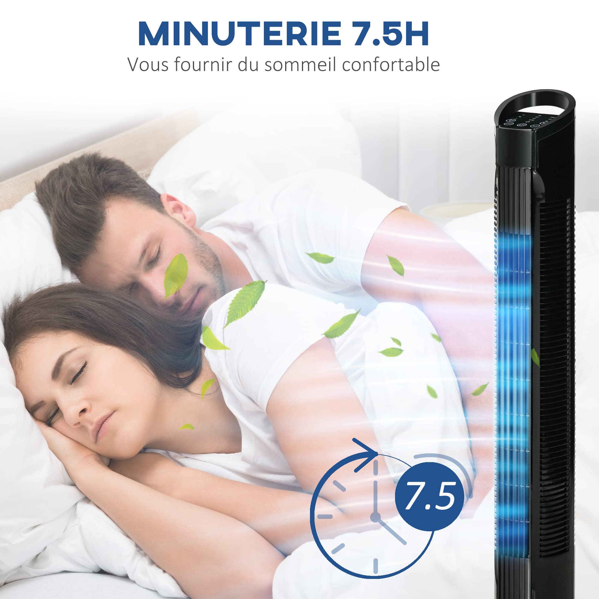 HOMCOM Ventilateur colonne silencieux 50 W, ventilateur tour pour chambre avec 3 modes 3 vitesses, télécommande, oscillant 70°, minuterie et contrôle tactile, 78,5H cm noir