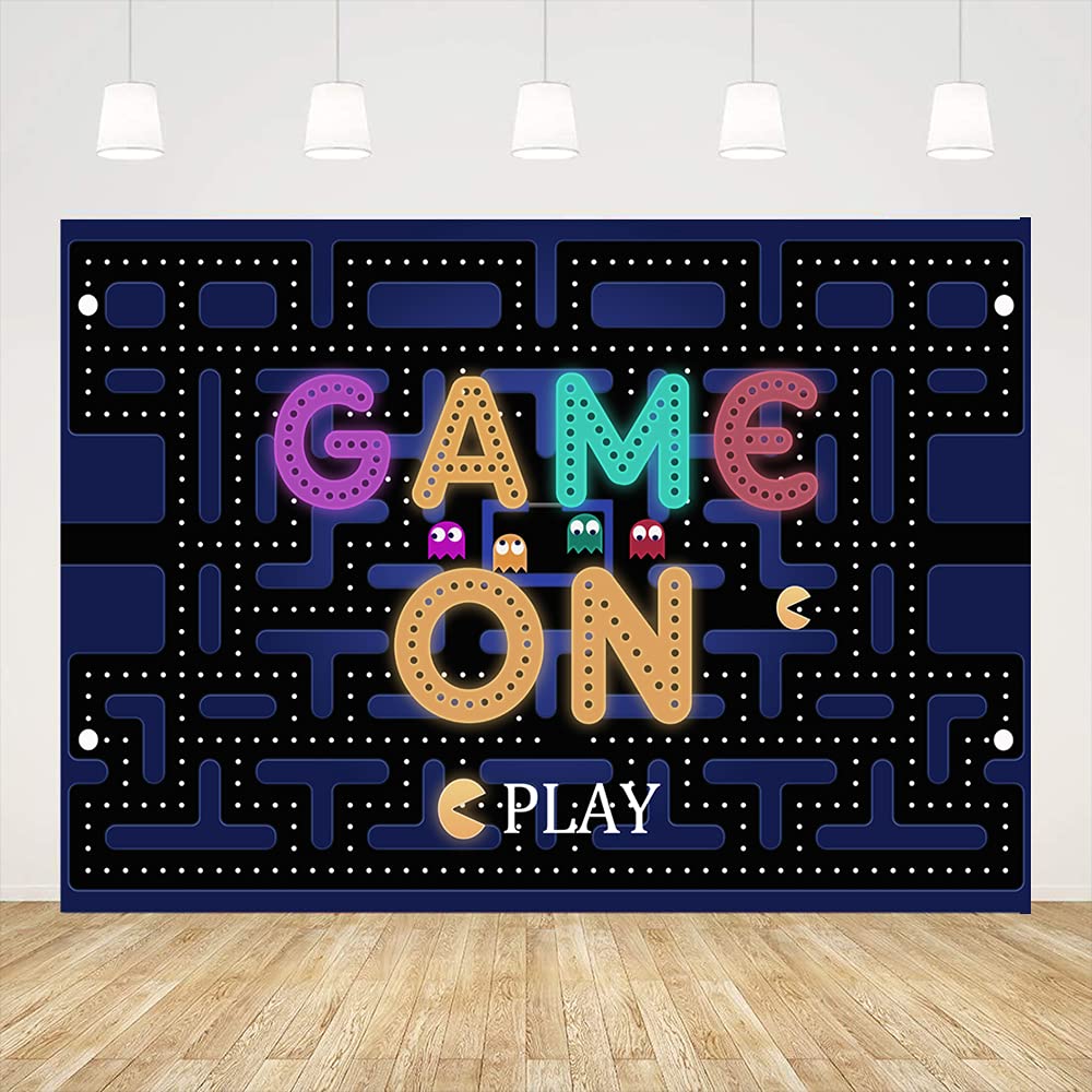 Ticuenicoa Game On Maze Backdrop 5x3ft, Video Game Party Decorations & Gaming Party Supplies Colorful Lights Photography Background for Birthday, Baby