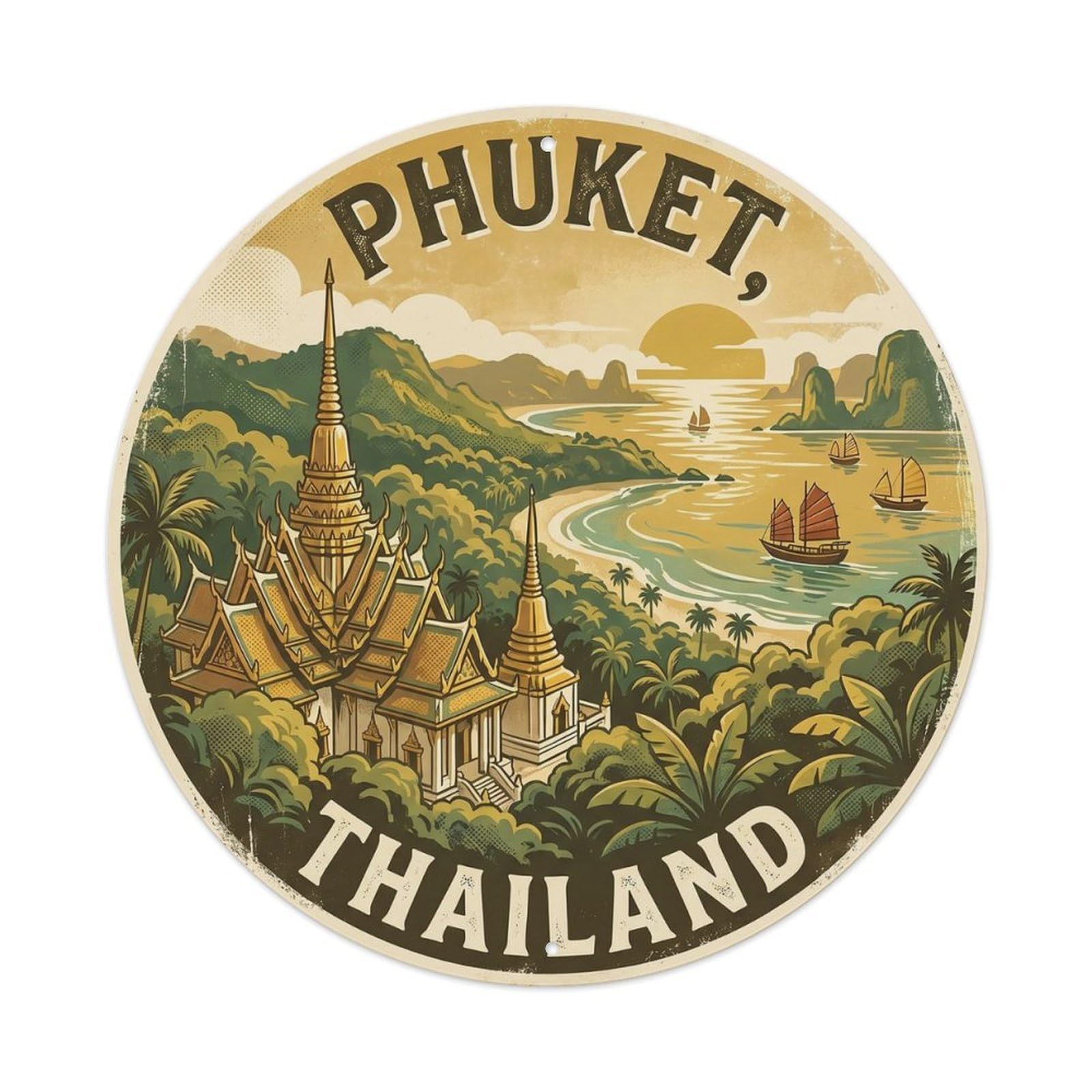 Phuket Temple Panorama Sacred Landmark Cultural Metal Tin Sign