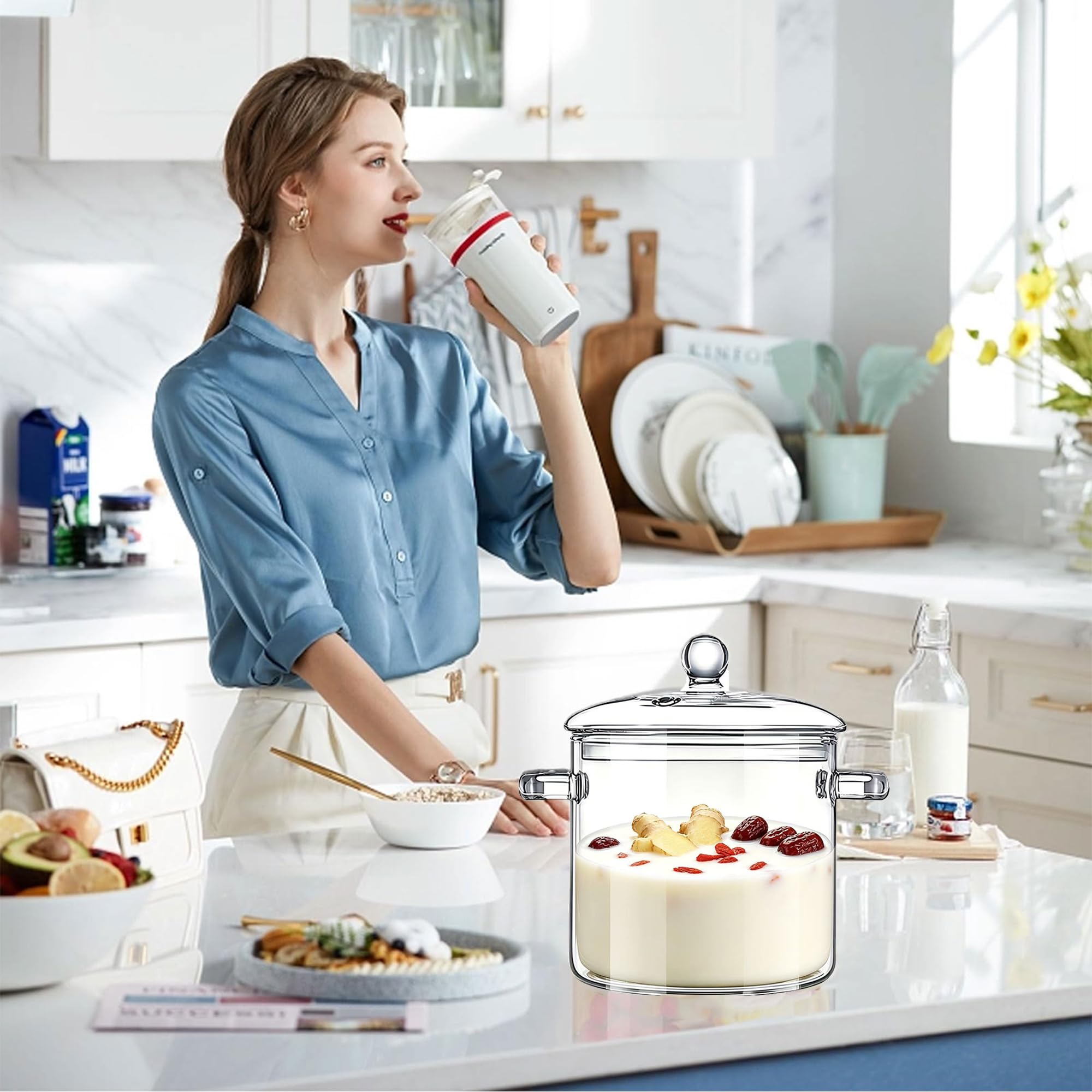 Olla de vidrio transparente con tapa para cocinar popurrí, cacerola de 3 litros, ollas grandes de 101 onzas para estufa, visiones superiores, ollas de borosilicato grandes y seguras