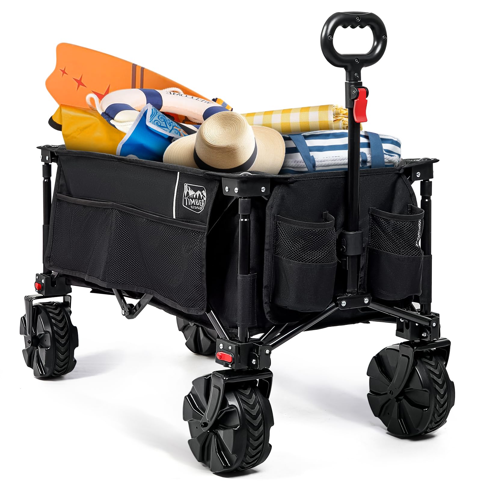 Timber Ridge Carro Playa Ruedas Grandes, Carrito Plegable Transporte para Jardín Playa Campaña Compra al Aire Libre, Carreta con Bolsa de Cubierta Ruedas Amovibles Mango Ajustable hasta 100kg