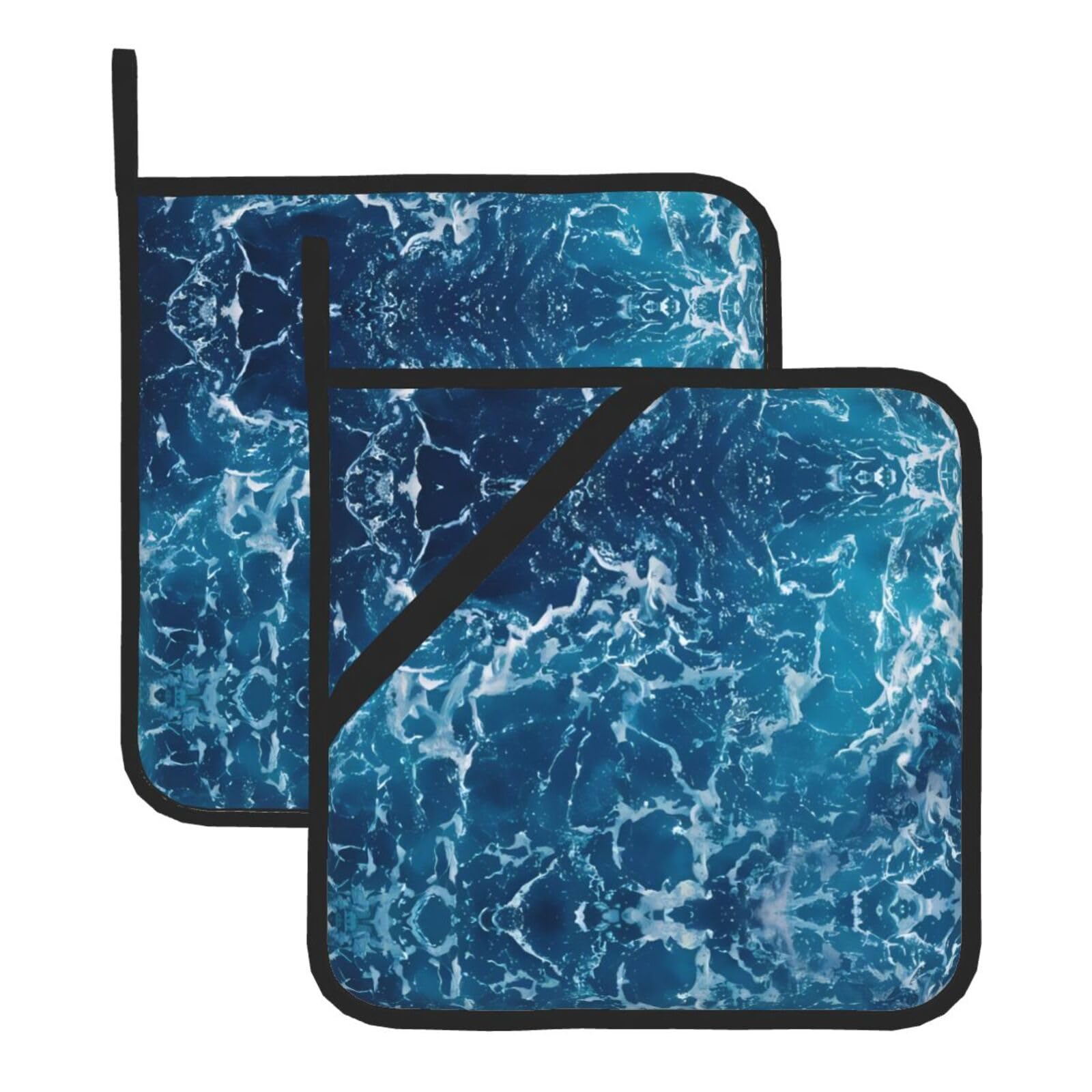 WHJDPP Tropical Ocean Beach Theme Prints Square Hot Pads for Kitchen - Waterproof Pot Holders Set of 2, Durable Trivets with Pocket & Hanging Loop for Hot Dishes & Oven Use
