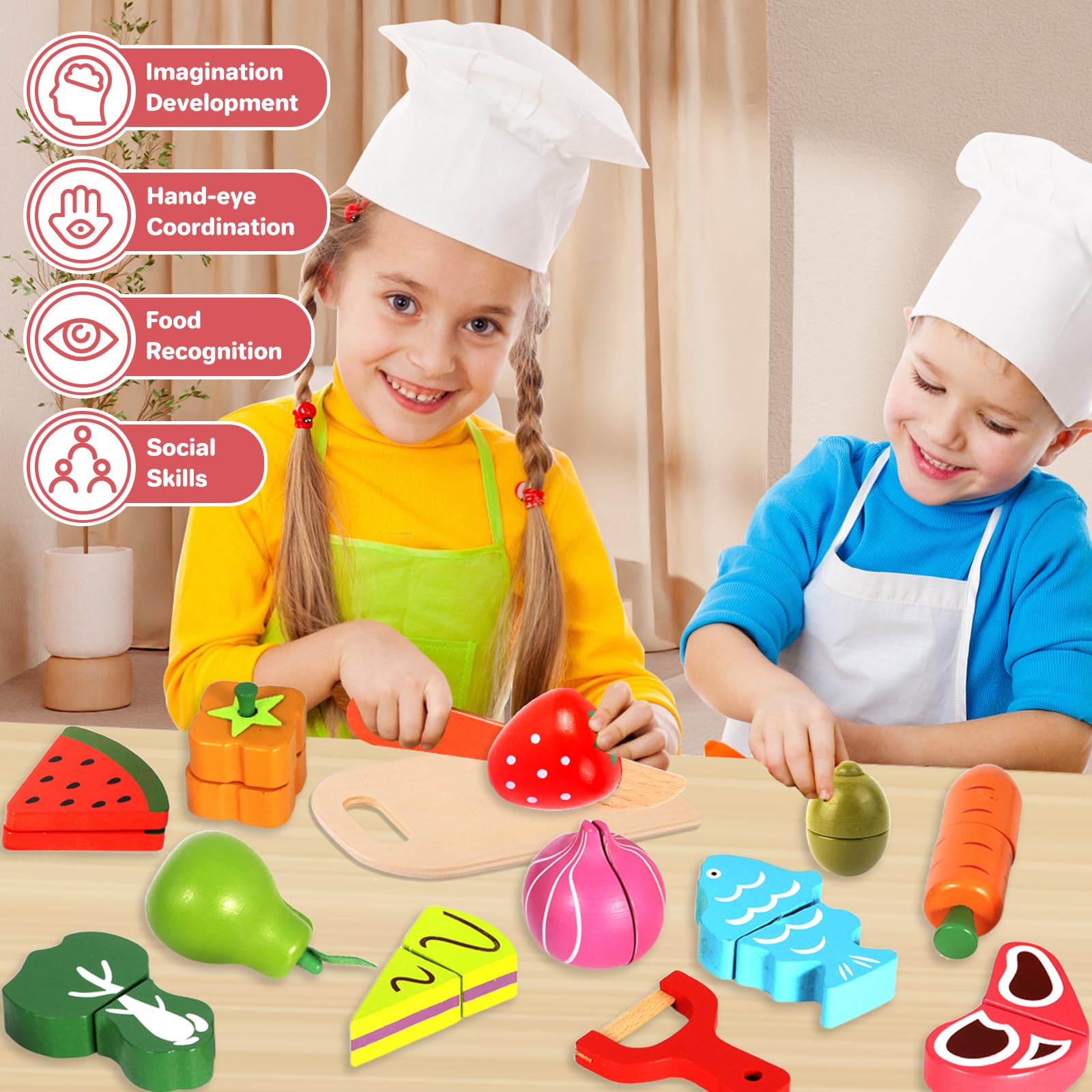 75 stuks snijden spelen voedsel speelgoed voor kinderen keuken doen alsof groenten en fruit accessoires met winkelen opbergmand, plastic mini-gerechten en mes, educatief speelgoed voor peuters jongens