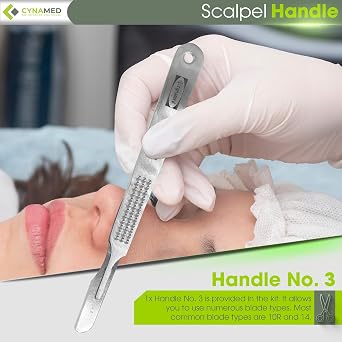 Dermaplaning Kit 5PC 100 Replacement Blades 10R, Premium Blade Remover, Precision Scissors, Hemostats, No.3 Handle & Carrying Case Professional Exfoliation Tools for Skincare Treatments