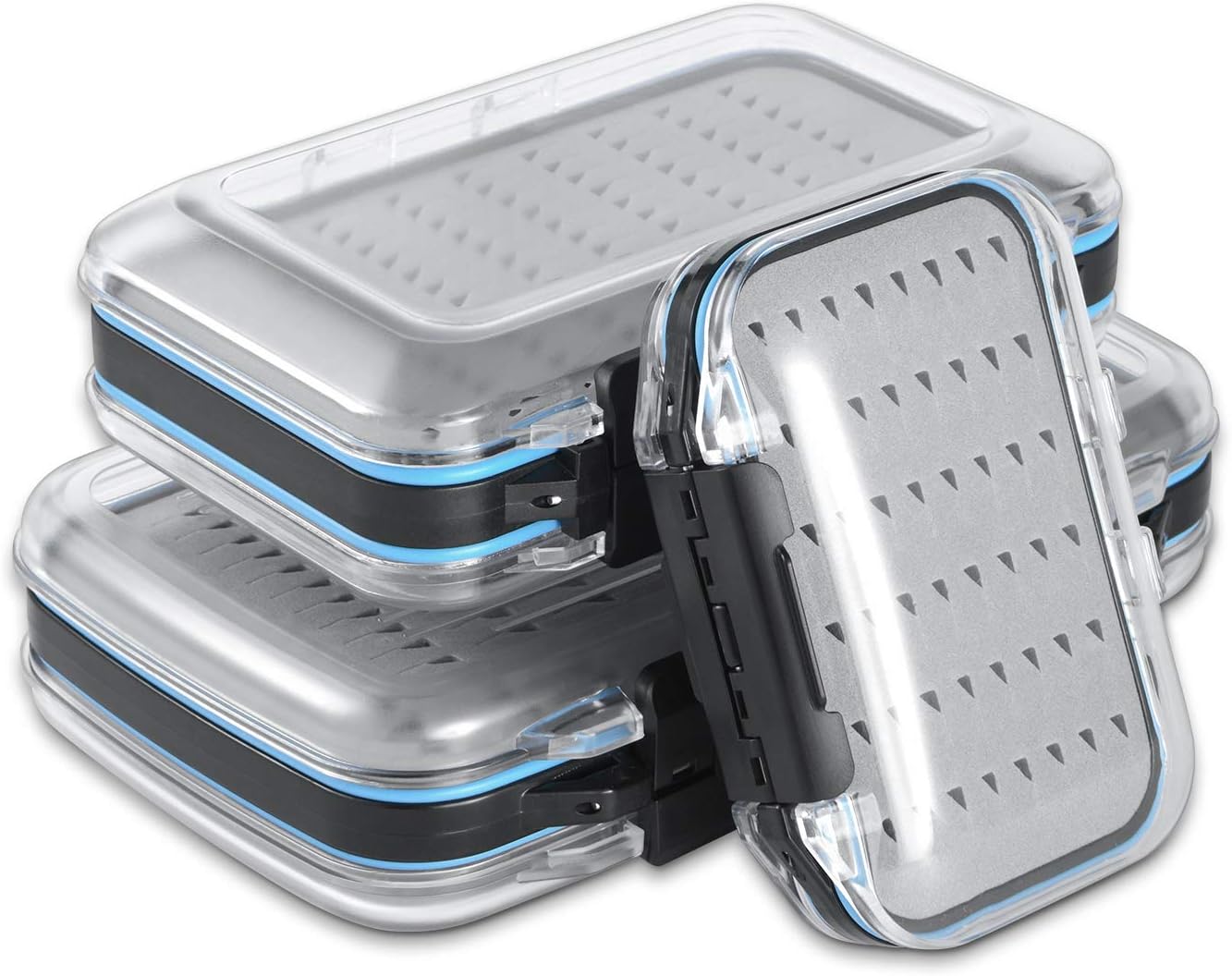 Gonex Fly Boxes for Fly Fishing Jig Boxes Two-Sided Waterproof Lightweight Fly Fishing Box Easy Grip Transparent Lid Fly Fishing Lures Box Sizes A+B+C, Grey