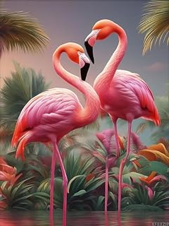 KFBXZIP Flamingos in Shallow Water Cross Stitch Kits for Beginners Stamped Cross Stitch Supplies Needlework DIY 11CT 3 Strands Cotton Thread Printed DIY Needlepoint Kits, 12x16 inch