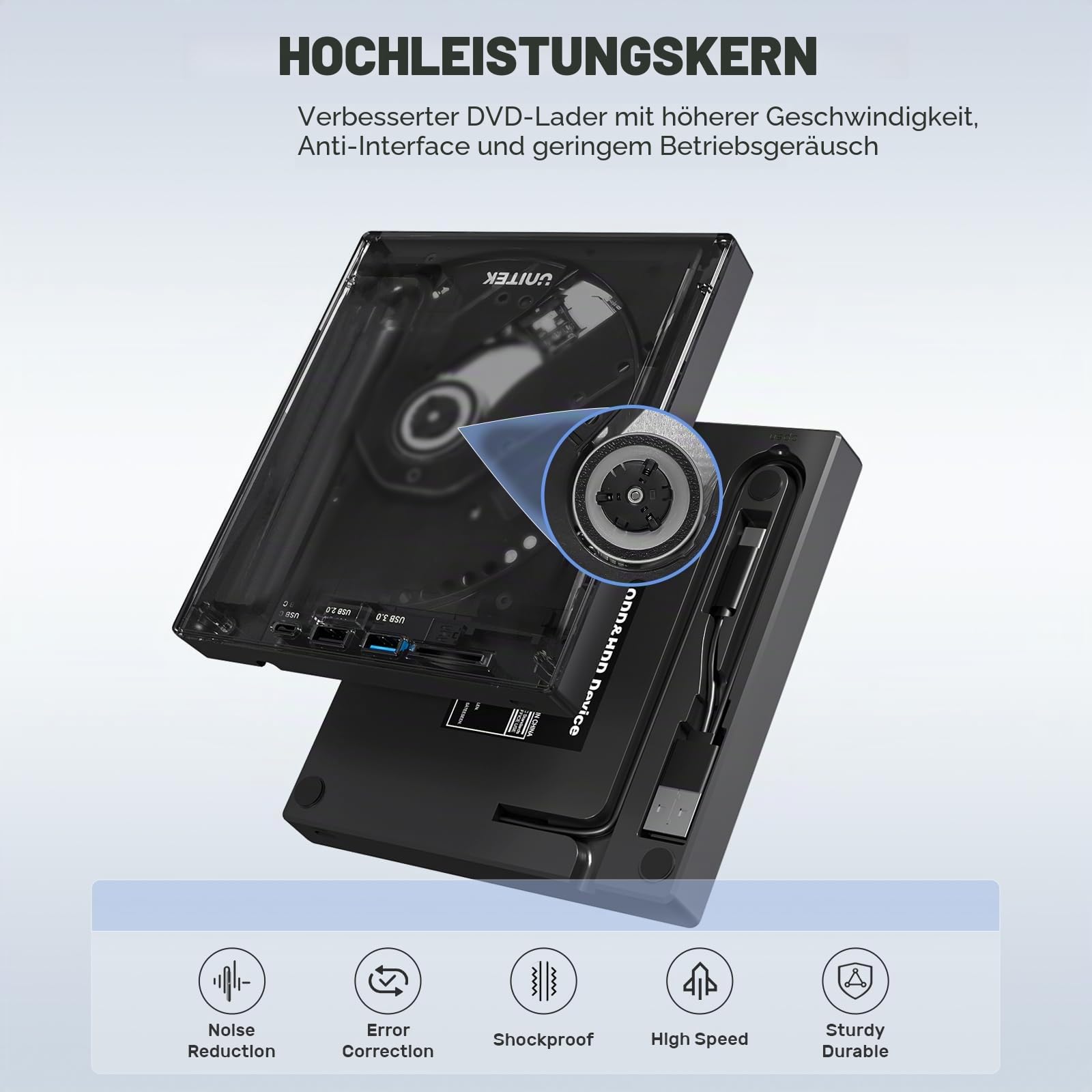 UNITEK Externes CD DVD Laufwerk, USB C Tragbares CD/DVD +/-RW Laufwerk/DVD Player mit SD Card Reader USB 3.0 USB C Hub CD ROM Brenner Kompatibel mit Laptop Desktop PC Windows Linux OS Apple Mac
