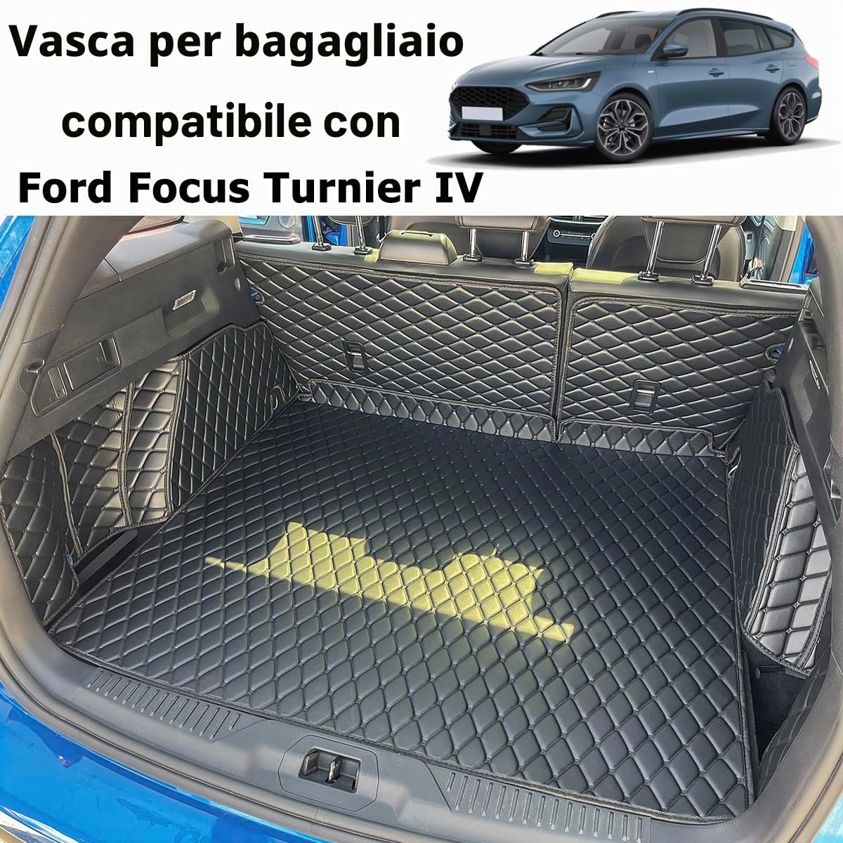 Vasca Baule per Ford Focus 4 IV 5-Porte SW Wagon/Turnier 2018-2025 (con Pianale del bagagliaio in posizione alta) Protezione Bagagliaio su Misura