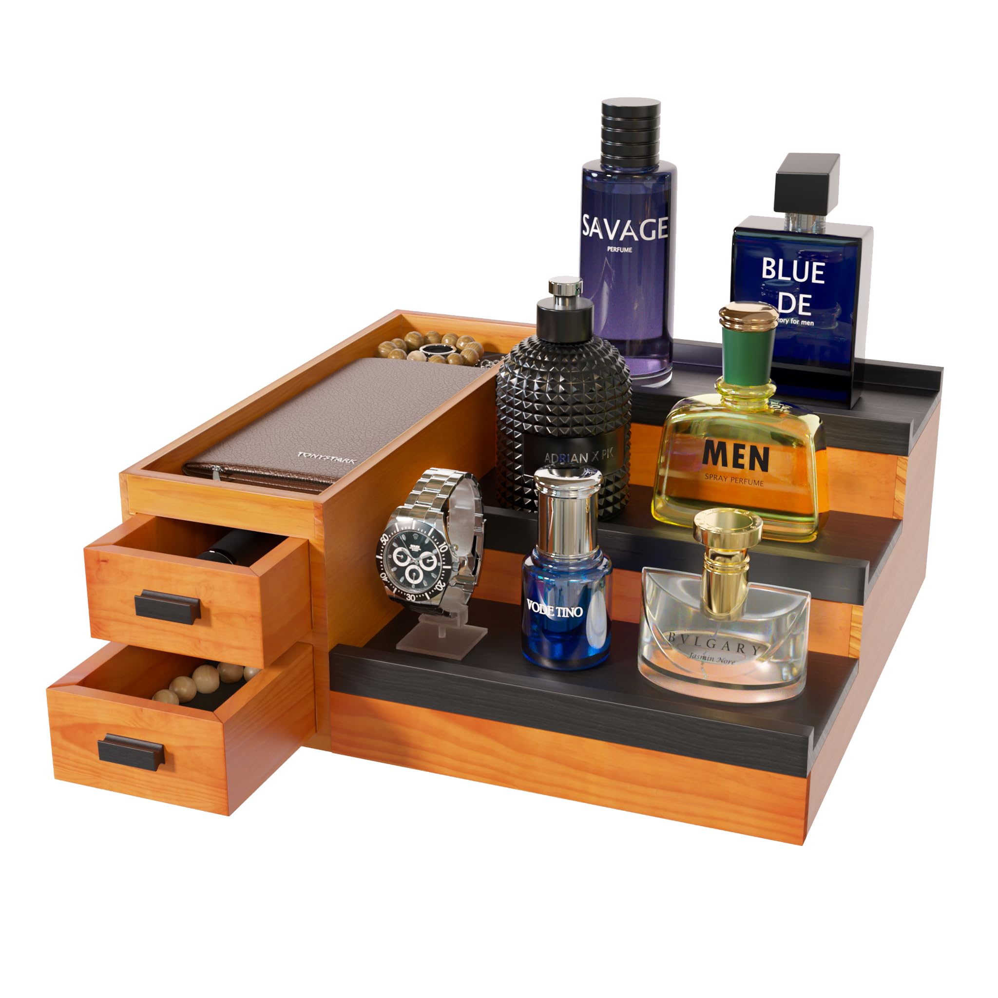 Cologne Organizer for Men, 3-Tier of Perfume Organizer with Drawer Storage, Cologne Organizer Include Hidden Storage Space, Great Gift for Man(8.6 * 9 in)