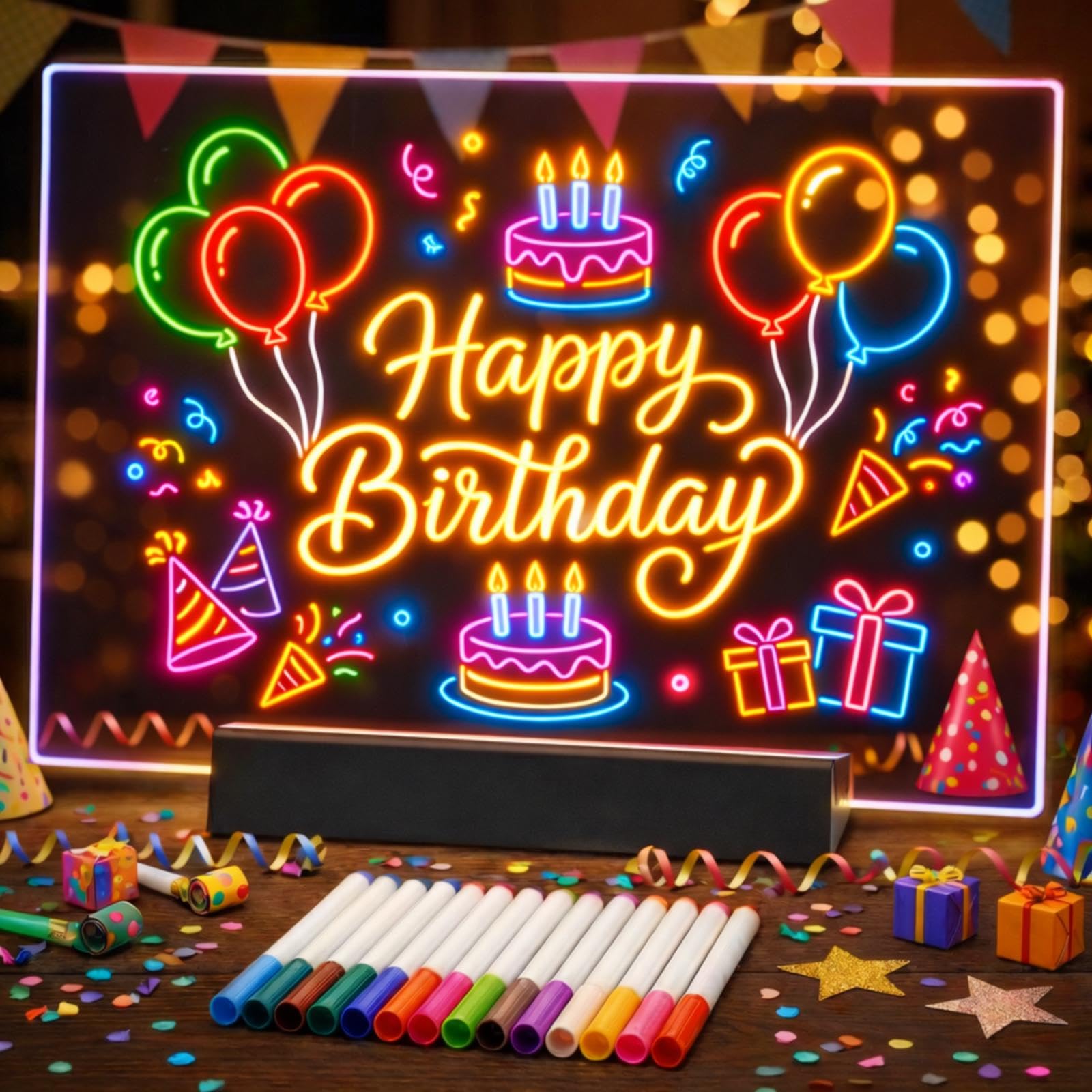 Rechargeable LED Drawing Board for Children LED Note Board with 9 Colors Light Modes & 12 Colors Pen