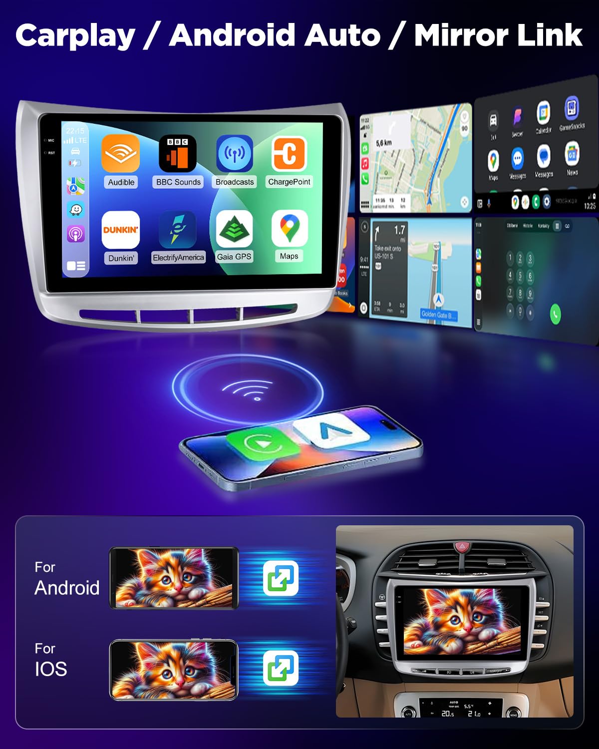 NHOPEEW 4+64G Android Autoradio per Lancia Delta 2009-2019 con Wireless Carplay e Android Auto - Schermo incell da 9 pollici Supporto WiFi GPS Comandi al volante + Telecamera di retromarcia, Canbus