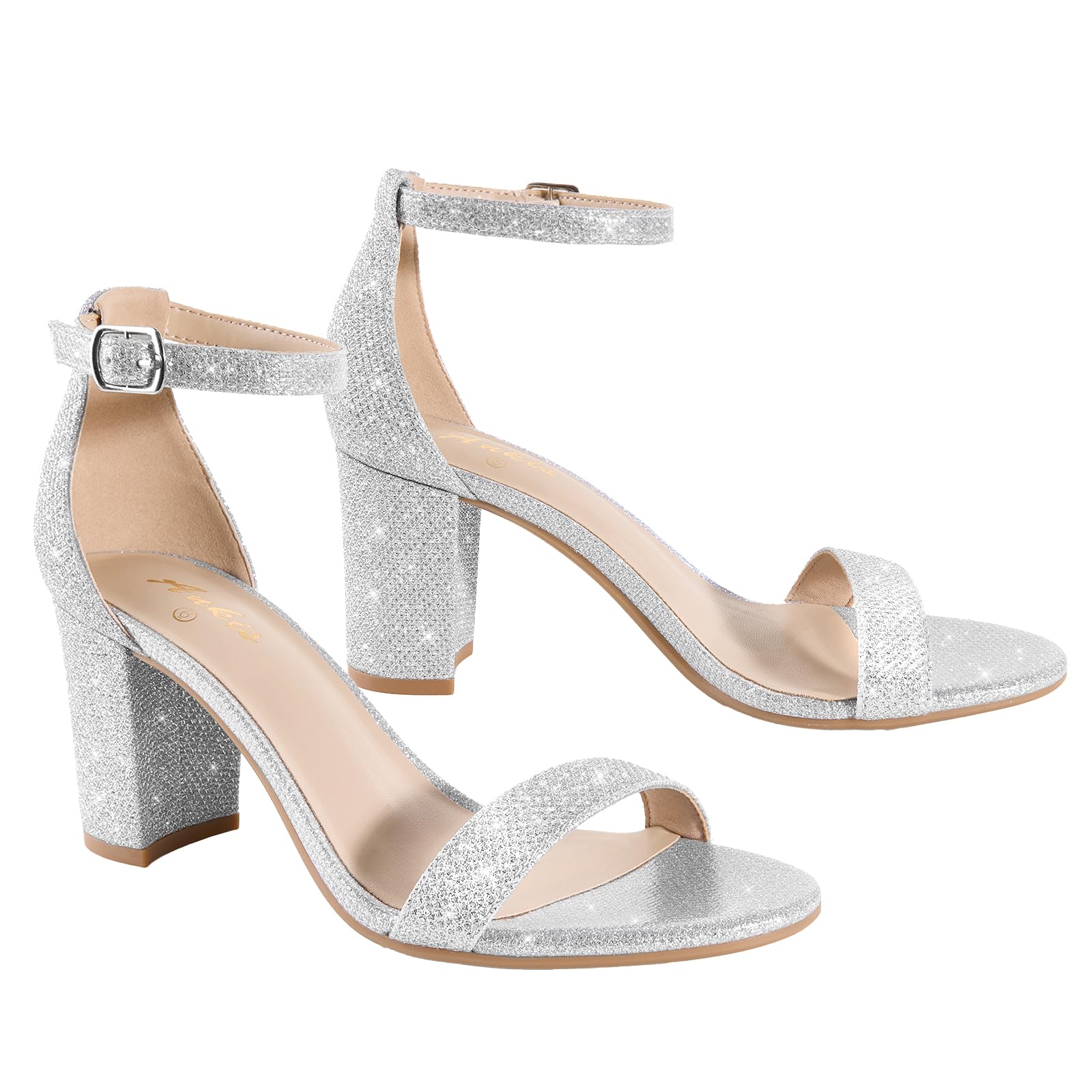 Ankis Heels for Women Open Toe Ankle Strap Chunky Heel Sandals 2.75 Inch | nude white gold black, adjustable ankle strap, Cushioned footbed, All-day comfort, for various occasions