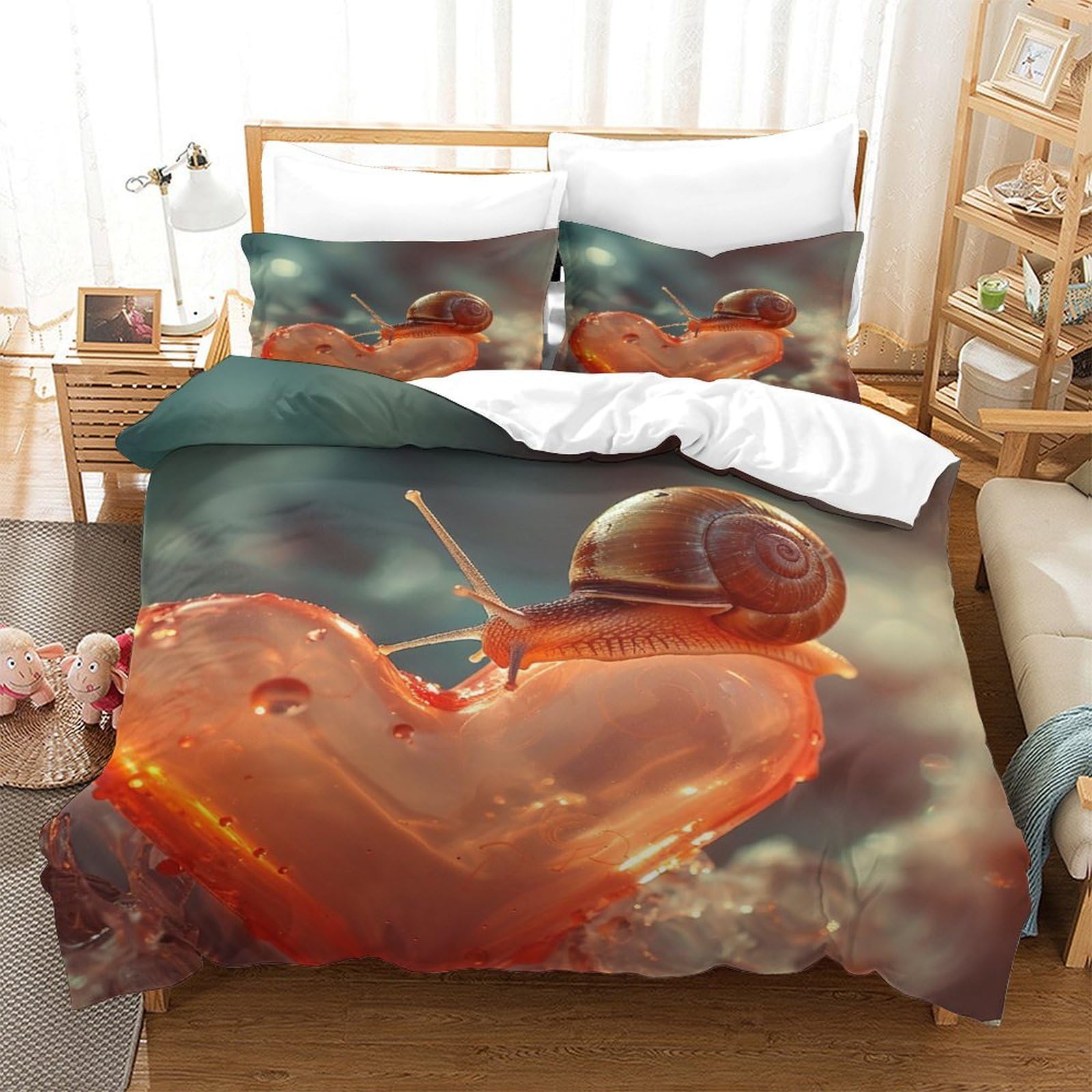 P1S9U7W5Y Romantic Snail Heart 3D Printed Duvet Cover Set 3pcs Microfiber Sentiment Bedding Set Single（140x200cm）