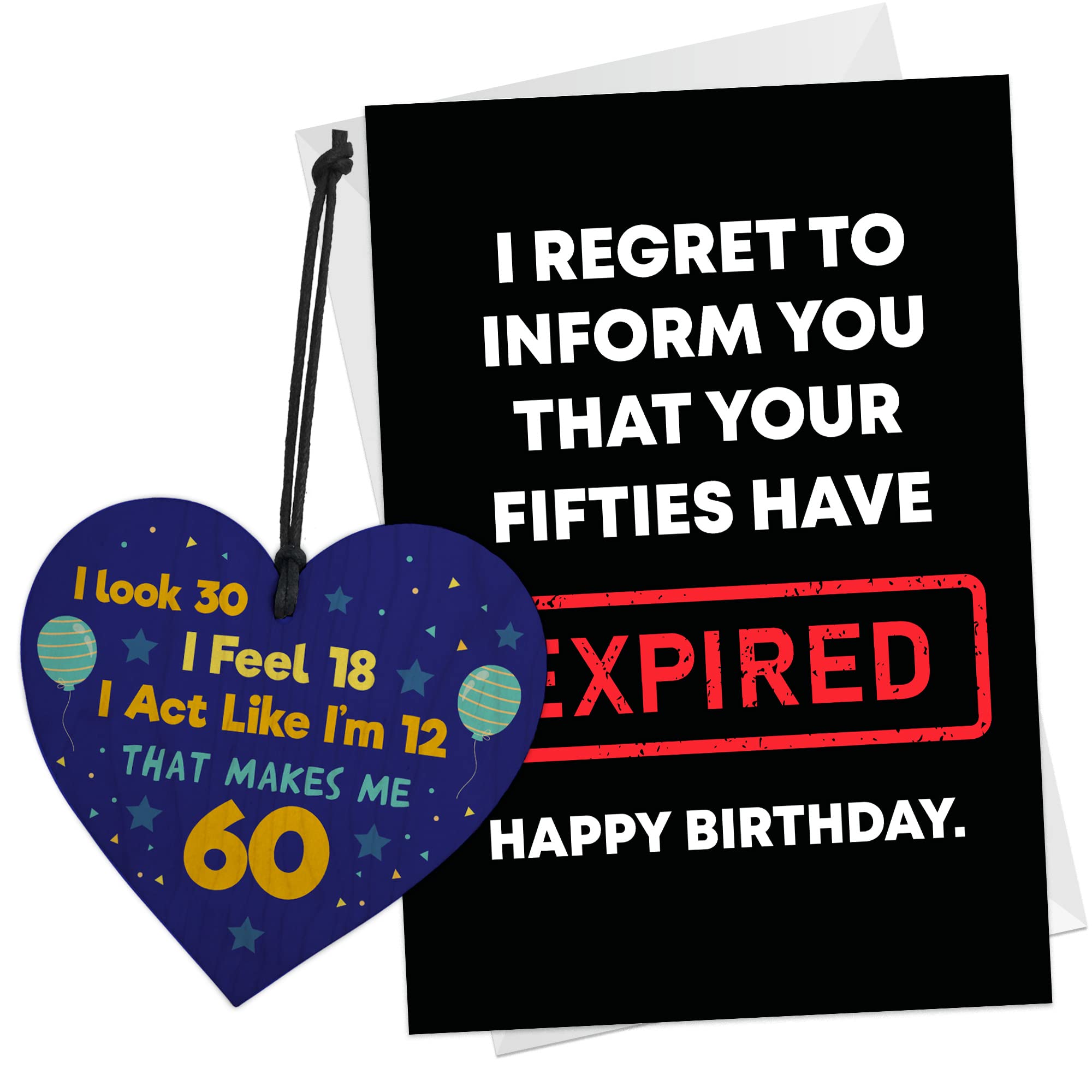 RED OCEAN Funny 60th Birthday Gift For Women Men 60th Birthday Card Gift For Him Or Her CARD AND WOODEN HEART Mum Dad Nan Grandad Brother Sister Gifts