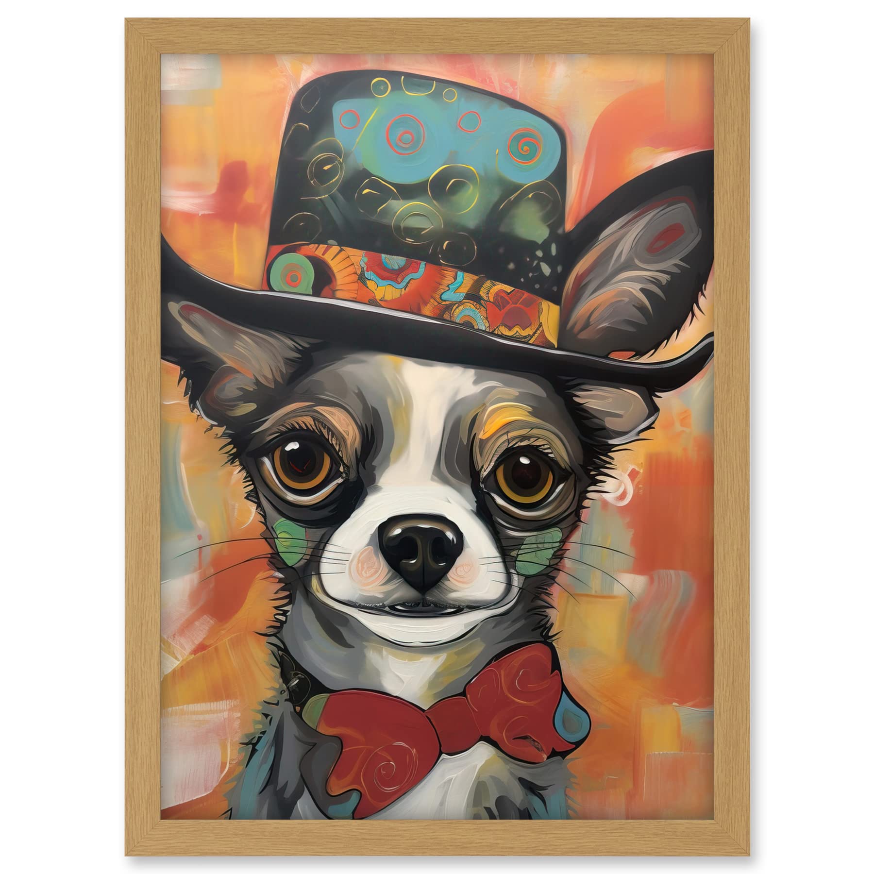Artery8 Chihuahua Dog Top Hat and Bowtie Modern Folk Art Artwork Framed A3 Wall Art Print