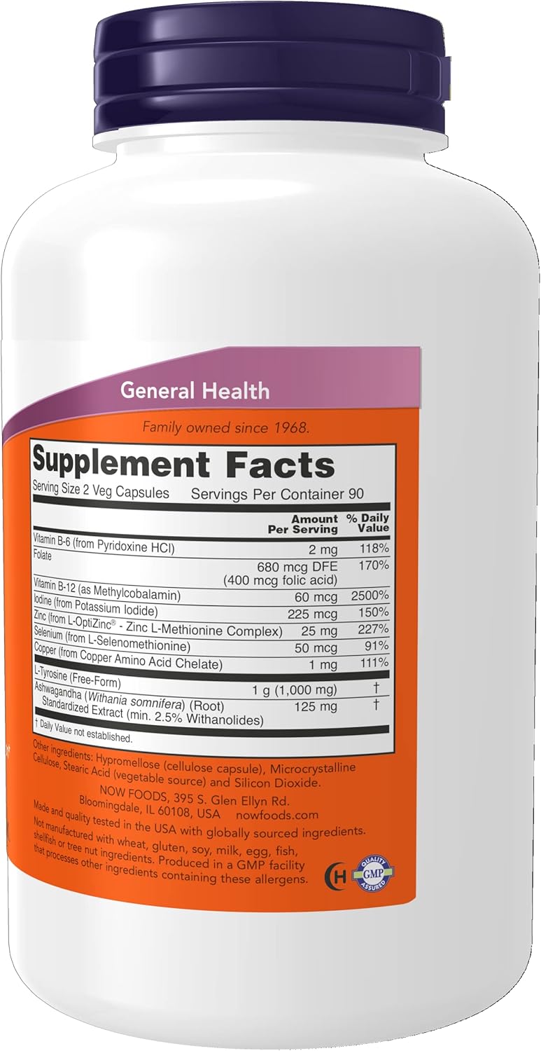NOW Supplements, Thyroid Energy™, Iodine and Tyrosine Plus Selenium, Zinc and Copper, 180 Veg Capsules (Pack of 2) : Health & Household