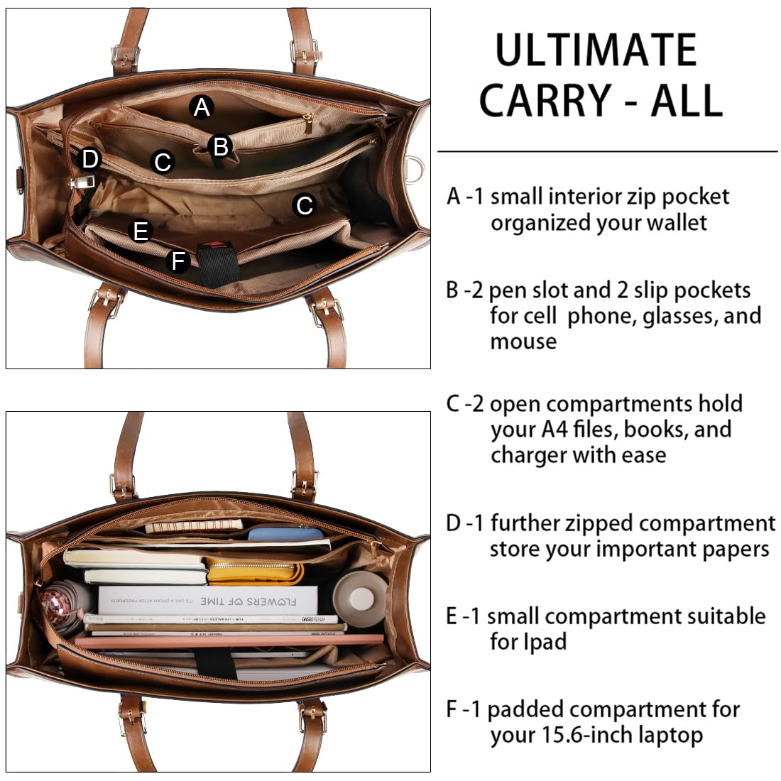 NUBILY Bolsa para laptop para mujer, impermeable, ligera, de piel de 15.6 pulgadas