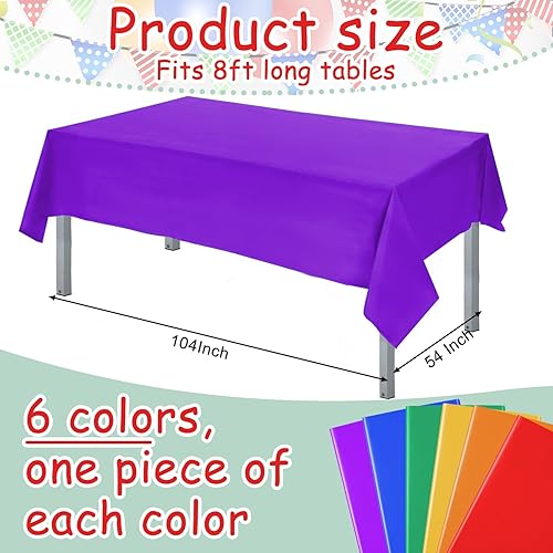 Miniatura 2 de Paquete de 6 manteles de plástico de colores surtidos, manteles rectangulares desechables de colores de arco iris para fiesta de cumpleaños, boda,