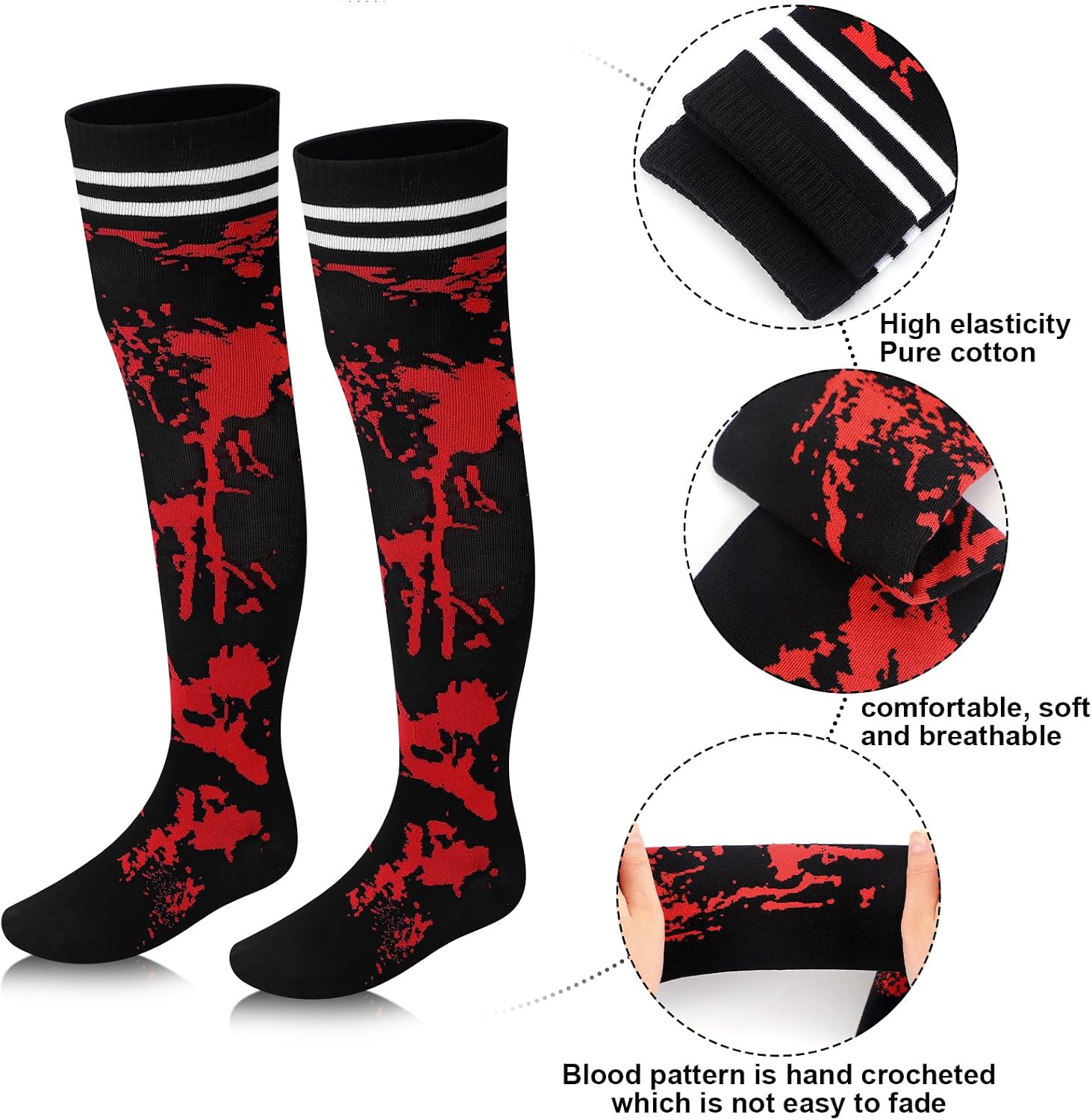 Ramede Cheerleader Halloween Striped Socks for Girls Halloween Bloody Socks Fearsome Spiritless Zombie Accessories