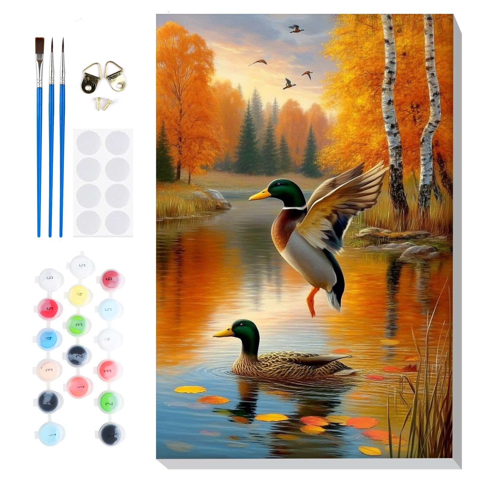 Lxmsja Mallard Duck Framed Paint by Numbers for Adults Beginners, Autumn Painting by Numbers on Canvas, DIY Acrylic Fall Painting Art and Crafts Kit Gifts for Home Wall Decor, 8x12in
