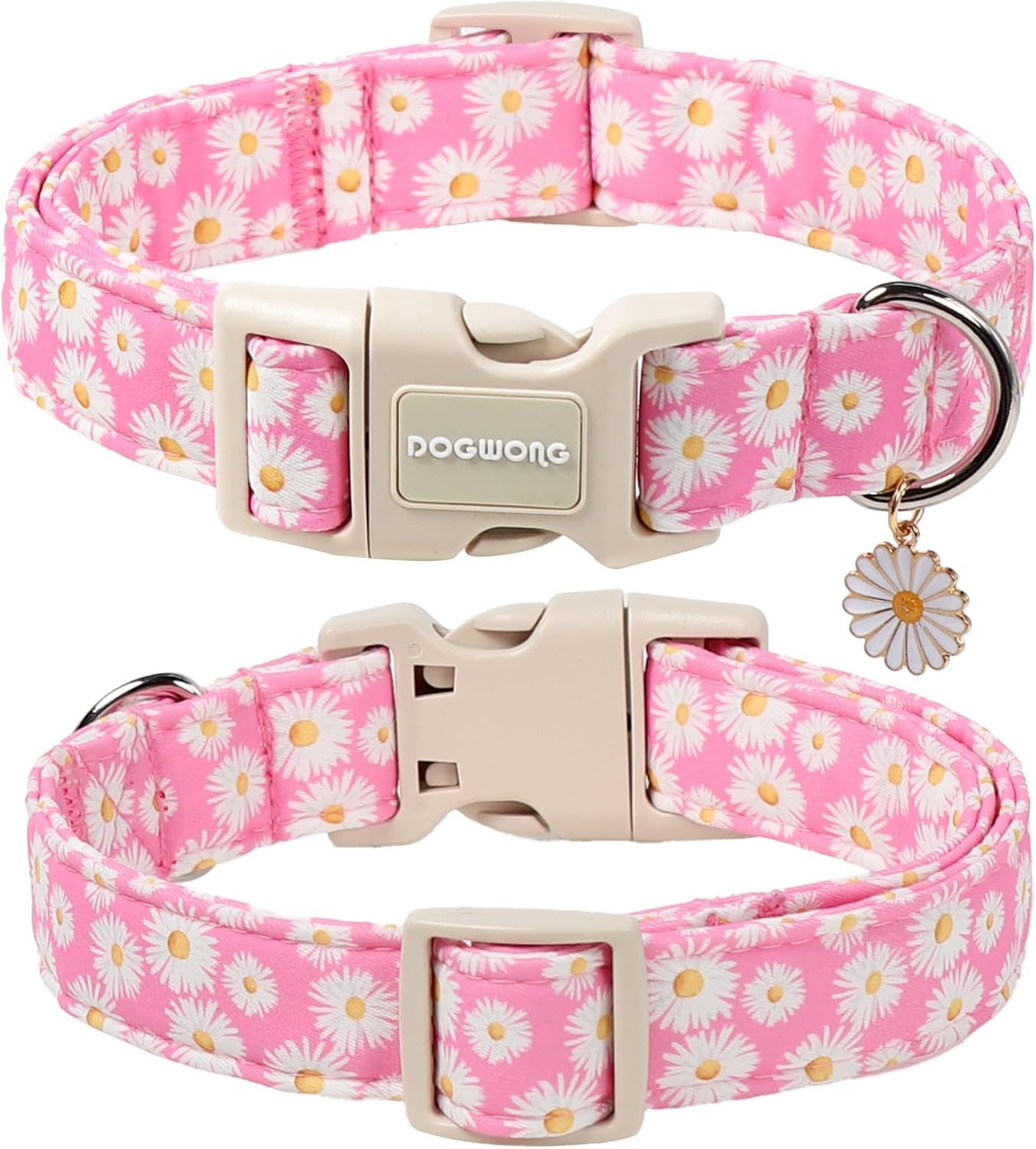DOGWONG Flower Dog Collar-Daisy Flower Print Girl Dog Collar for Large Cute Dog Collars Spring Female Pet Gift Adjustable Heavy-Duty Soft Collar，L image 2