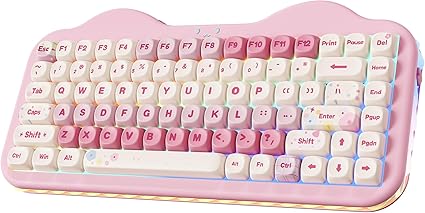YUNZII C75 Wireless Mechanical Keyboard,75% Layout, Hot-Swappable NKRO,BT5.0/2.4G/USB-C Mode,Dye-Sub PBT MOA Keycaps,RGB Gasket Mount,Cute Cake Design for Mac/Win/Gaming (Pink, Candy Switch)