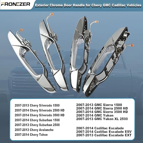 Miniatura 4 de Manija de puerta exterior, 4 piezas cromadas para conductor delantero y trasero compatibles con Chevy Silverado Suburban Avalanche Tahoe 2007-2014,