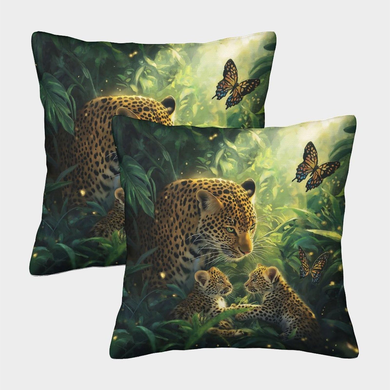 kaiyun 2 Pack Jungle,Leopard And Two Cubs Pillow Case Home Decoration Sofa Cushion Cover 50x50cm