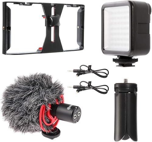 Miniatura 7 de FocusFoto PRO U-Rig - Soporte estabilizador para cámara de video para teléfono inteligente, agarre estabilizador con micrófono mejorado por-MM1+,