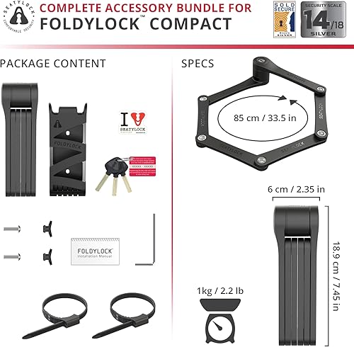Miniatura 6 de Seatylock FoldyLock - Candado plegable compacto para bicicleta, candado para bicicleta galardonado y patentado, ligero, de alta seguridad,