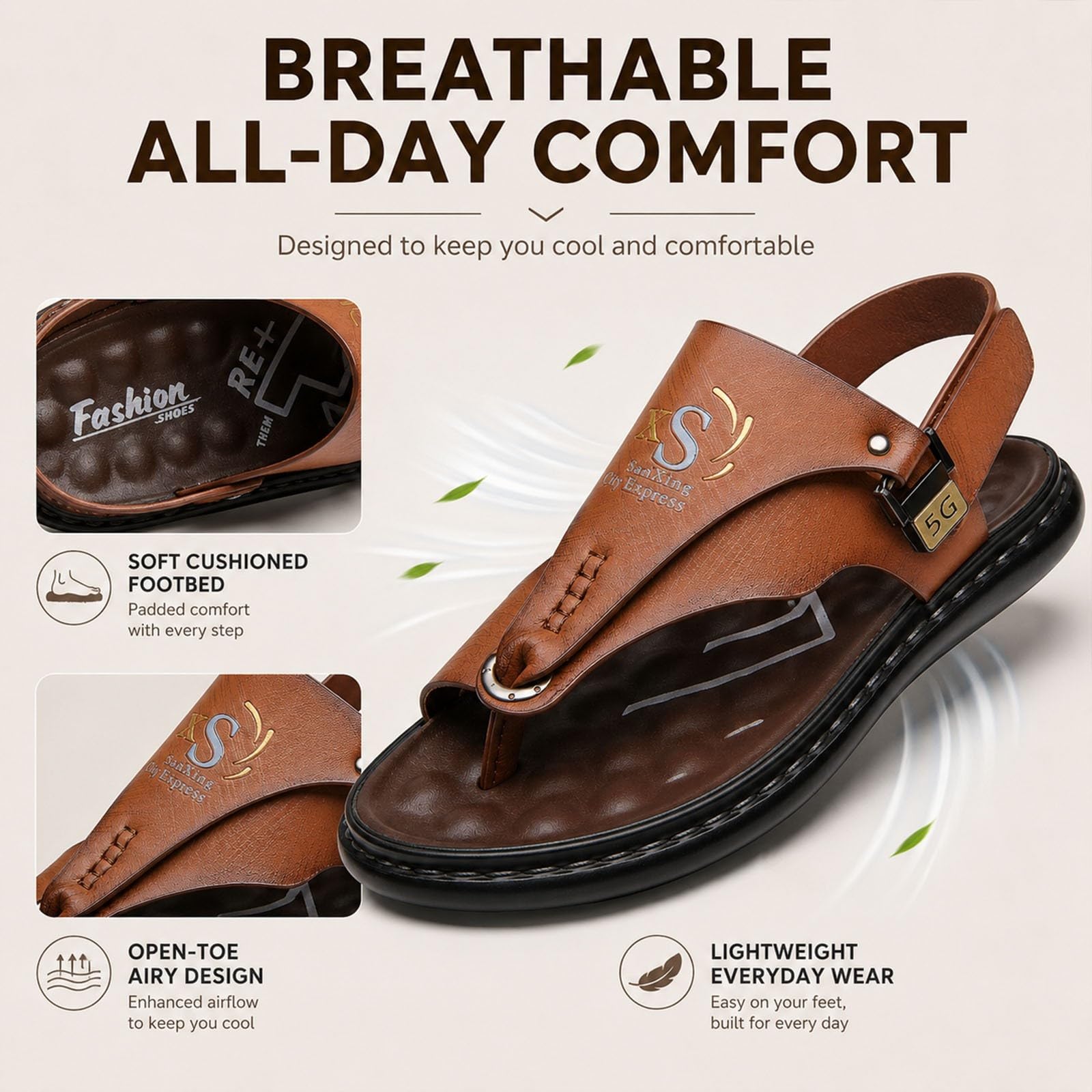 Skórzane Buty Plażowe W Stylu Toe Ring, Letnie Męskie Sandały Outdoorowe | Japonki Z Odkrytymi Palcami, Oddychające Sandały Z Miękkiej Skóry Na Świeżym Powietrzu
