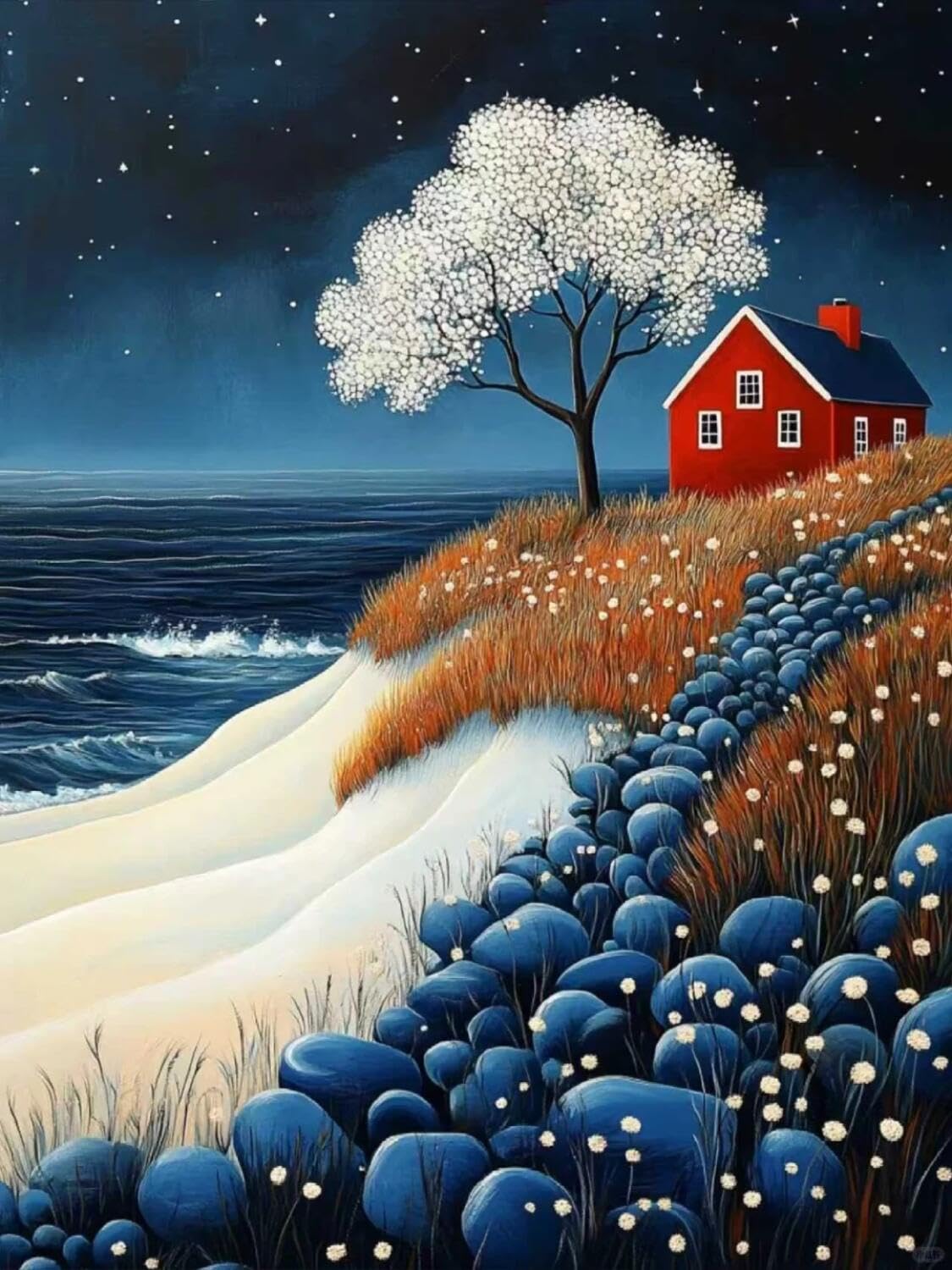 Rqwybcaxn Bead Embroidery Kits Starry Sky and Big Tree 40x50cm