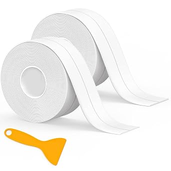 Caulk Tape Waterproof Self Adhesive, 2 Rolls Toilet Caulk Sealing Strip, Bathtub Caulking Sealant Tape for Kitchen, Bathroom, Countertop, Sink, Floor Wall Edge Protector1.5" x 10.5Ft