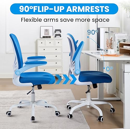 Miniatura 13 de Cómoda silla de escritorio ergonómicas con soporte lumbar y reposabrazos abatibles, cómodas sillas de computadora, silla de estudio para oficina en