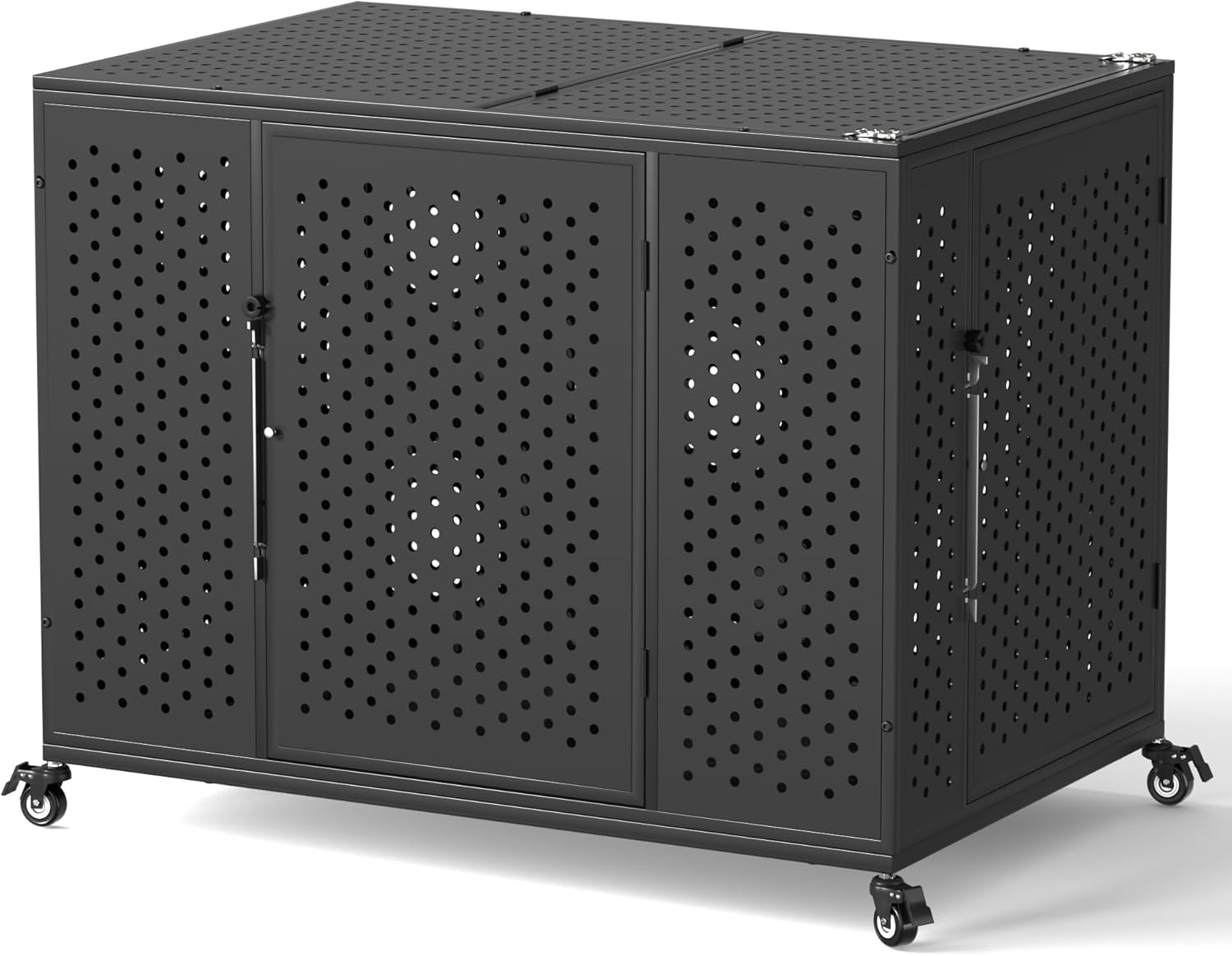 REXWELTEN 48 Inch Heavy Duty Dog Crate for High Anxiety Dogs with Self-Locking Latch, Escape-Proof Steel Kennel Indoor for Extra Large Dogs, 3-Door Pet Cage with Wheels and Removable Floor, XXL