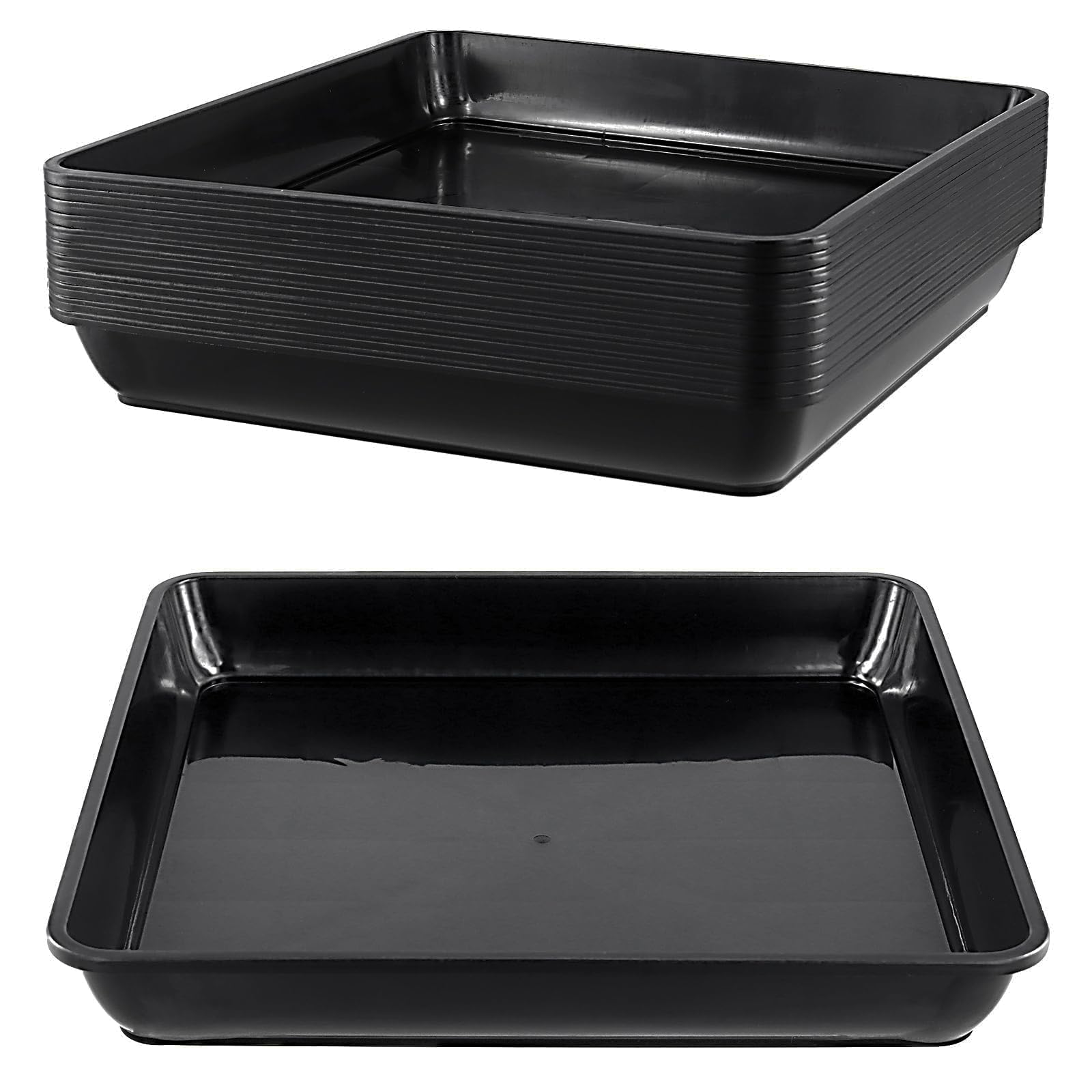 Taicheut Black 12Pcs 12 Inch Square Plant Pot Saucers, 29 X 4 Cm Plastic Flower Drip Trays, Square Planter Tray For Indoor, Outdoor, Gardens
