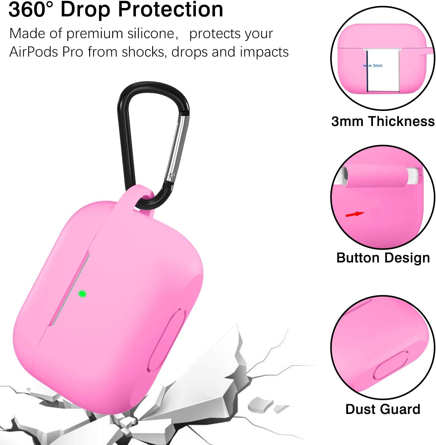 GEAK Silicone AirPods Pro Case Cover [Front LED Visible], Shockproof Protective Airpod Cover with Keychain Compatible for AirPods Pro Case 2019, Nightglow Rose