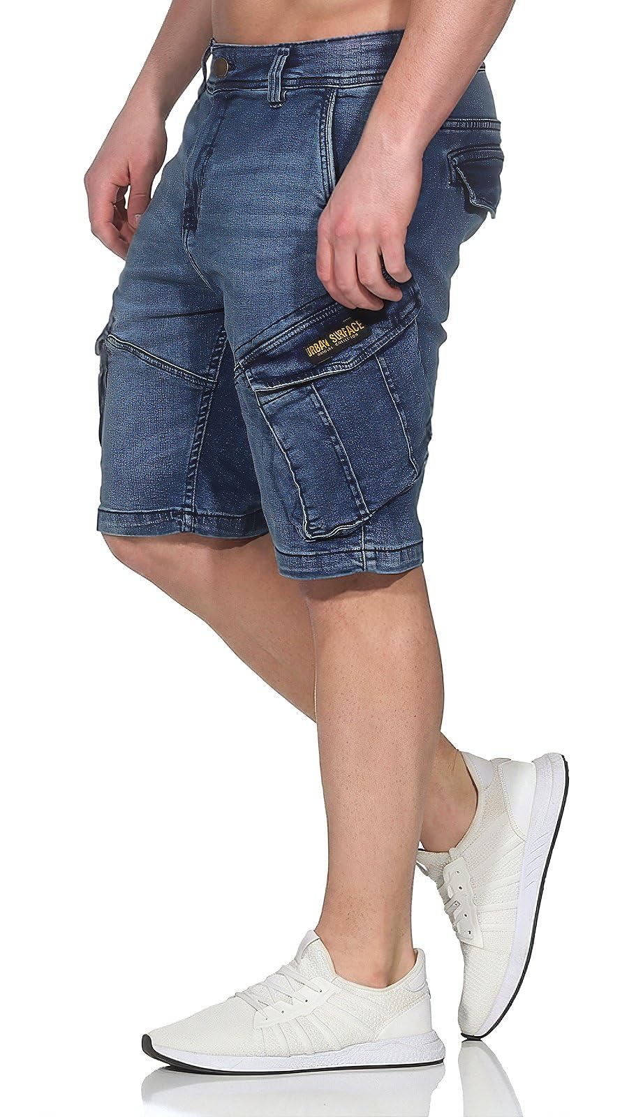 Urban Surface Herren Cargo Jeans Shorts Kurze Denim Hose Bermuda Männer mit Seitentaschen LUS-153