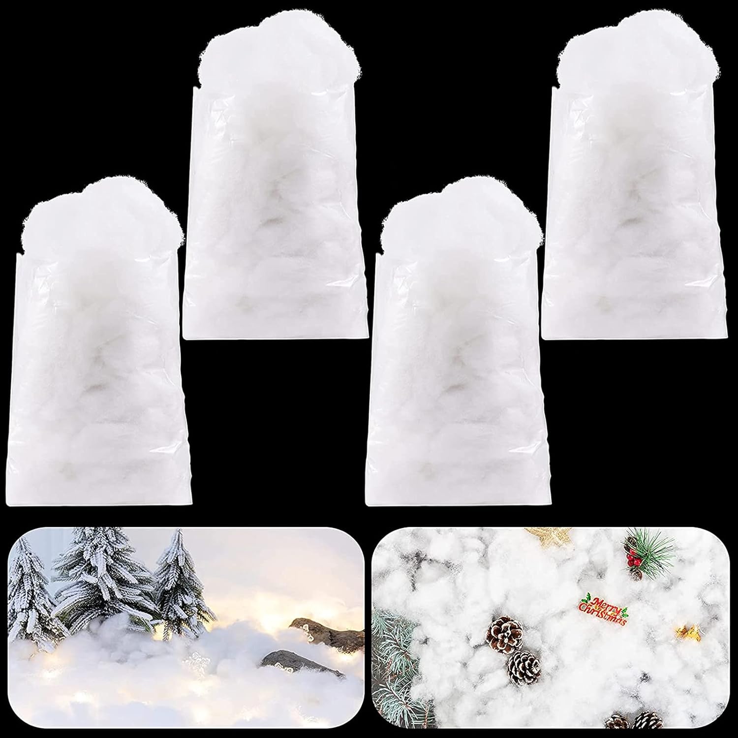 8 Bags Fluffy Snow Fiber, Artificial Snow Blanket Snow Indoor Cotton