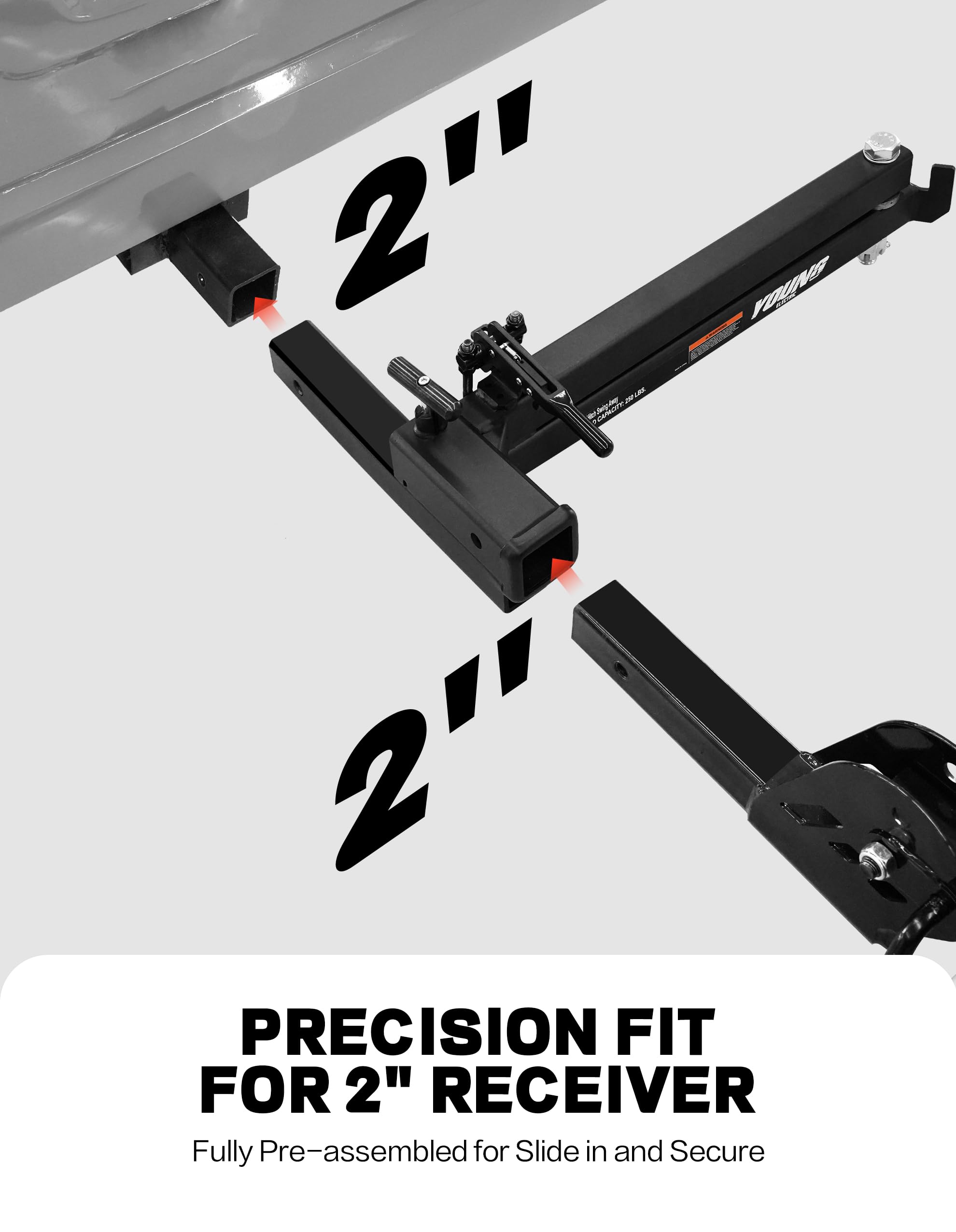 Young 113.4 kg Swing Away Kupplung für Fahrradträger und Gepäckträgerkorb, Schwarz