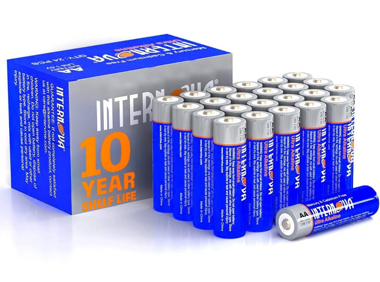 INTERNOVA AA Batteries 24 Pack+ - High Performance Alkaline LR6 1.5V Cells - Easy to Open, Long-Lasting Power for Game Controllers, Flashlights & Cameras - Mercury & Cadmium Free, 10-Year Shelf Life